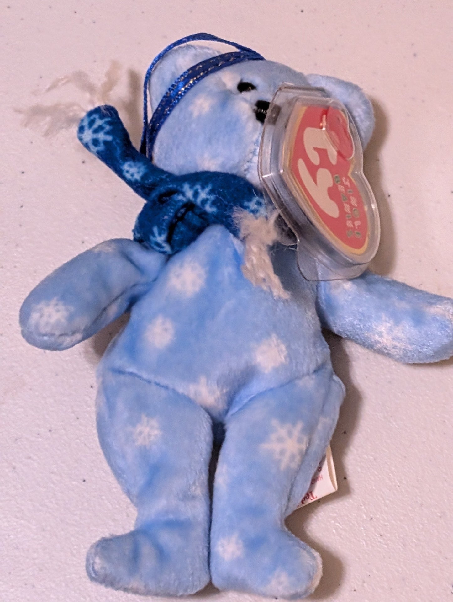 Snowdrift the Bear - Ty Jingle Beanie (Light Blue, Dark Blue, 2002, Plush Toy, Stuffed Animal, MWMT, Vintage, Retired)