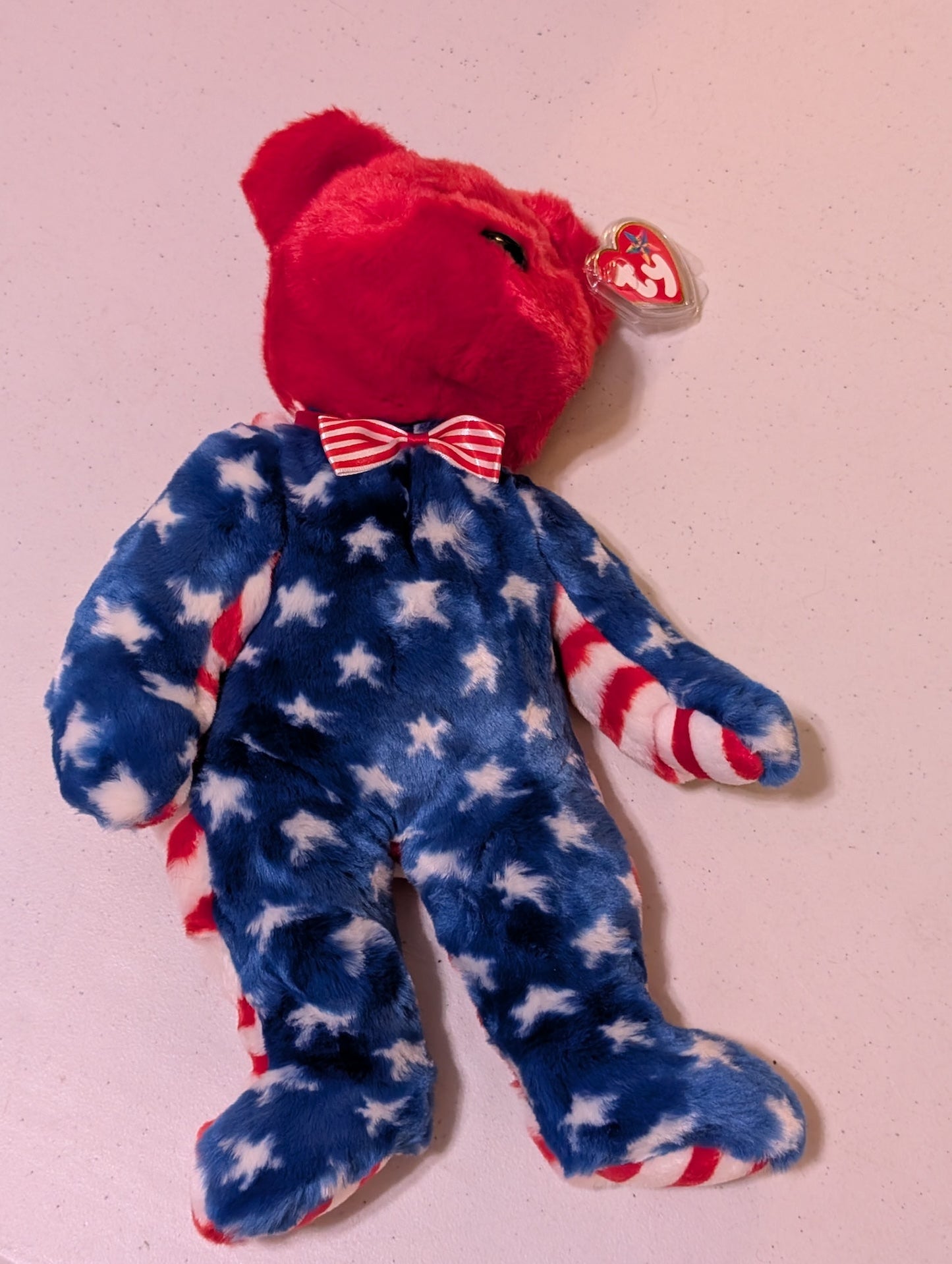 Liberty The Red-faced Bear Ty Beanie Buddy (14in) (MWMT, Vintage, Retired, with Tag, VTG, Stuffed Animal, Plush, Toy)