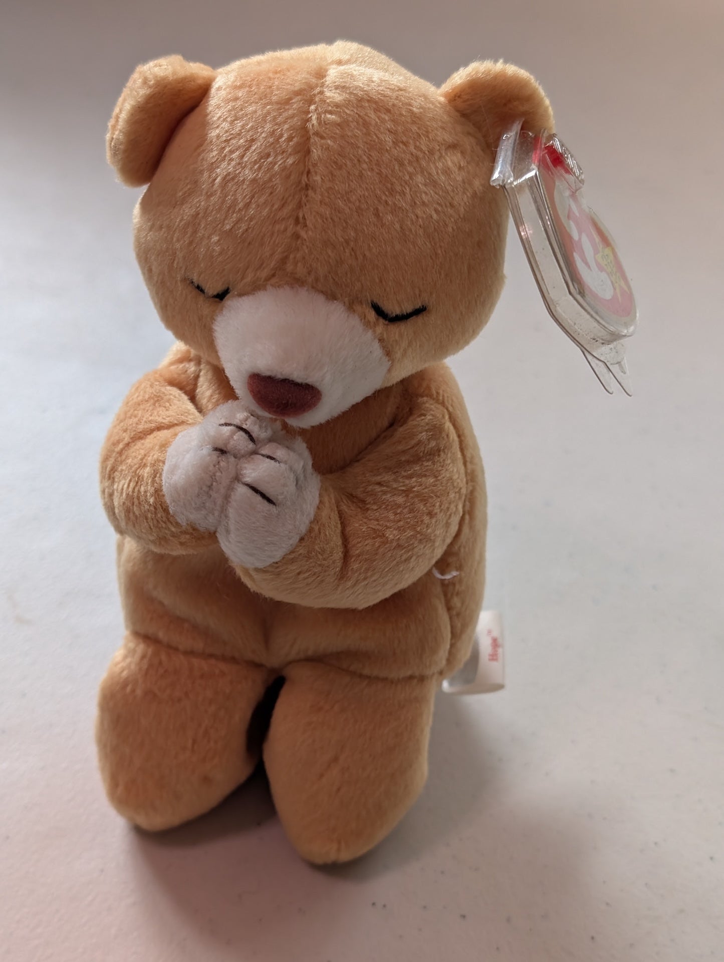 Hope the Praying Bear - Ty Beanie Baby (Tan, 1998, Plushie, Toy, Stuffed Animal, MWMT, Vintage, Retired)