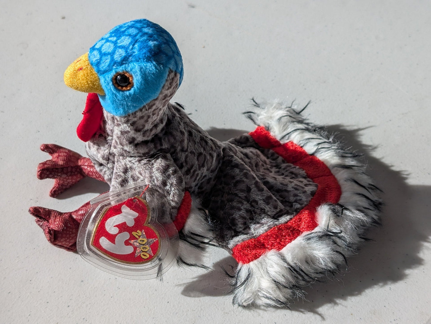 Plymouth the Turkey - Ty Beanie Baby (Gray, Blue, Red, 2001, Plushie, Toy, Stuffed Animal, MWMT, Vintage, Retired)