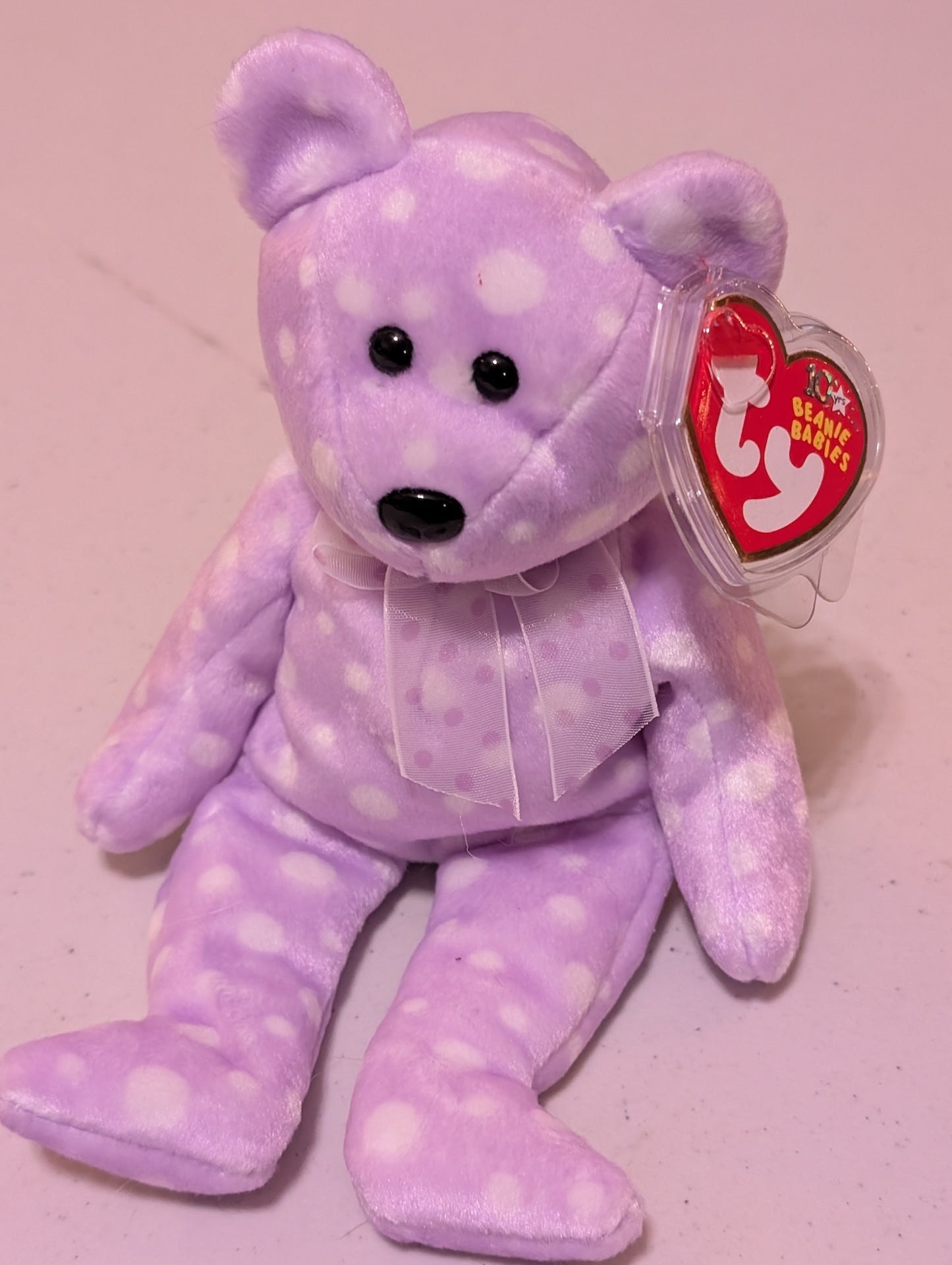 Polka-Dot the Bear - Ty Beanie Baby (Purple, White, 2002, Plushie, Toy, Stuffed Animal, MWMT, Vintage, Retired)