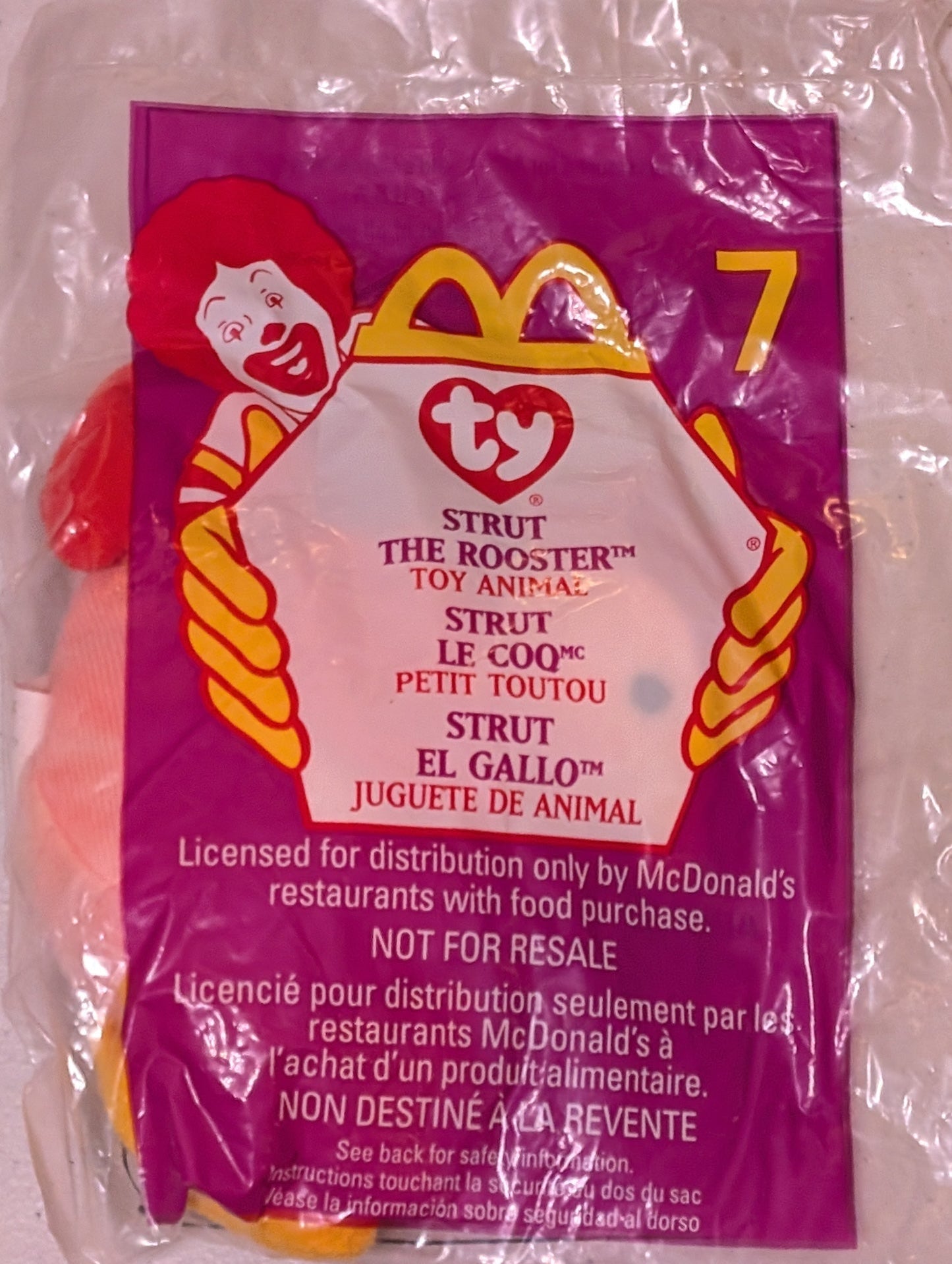 Strut - McDonald's / Ty Teenie Beanie Baby (Red, Pink, Yellow, 1996, Plush Toy, Vintage, Stuffed Animal, Retired)