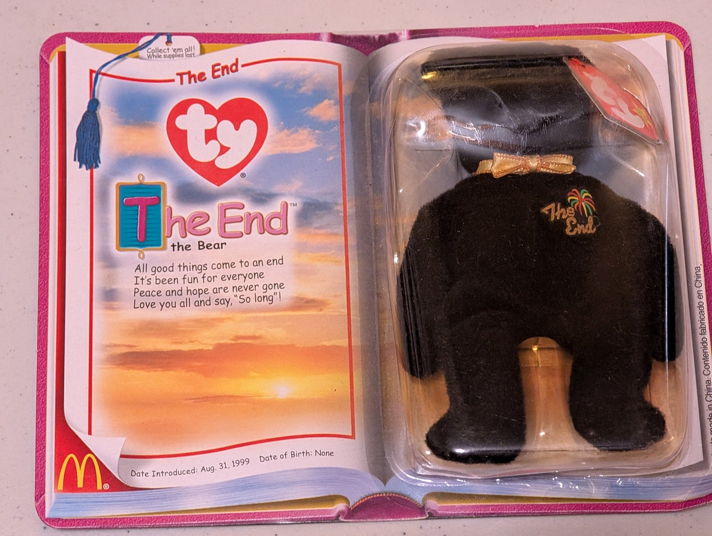 The End the Bear - McDonald's / Ty Teenie Beanie Baby (Black, 1999, Plush Toy in packaging)