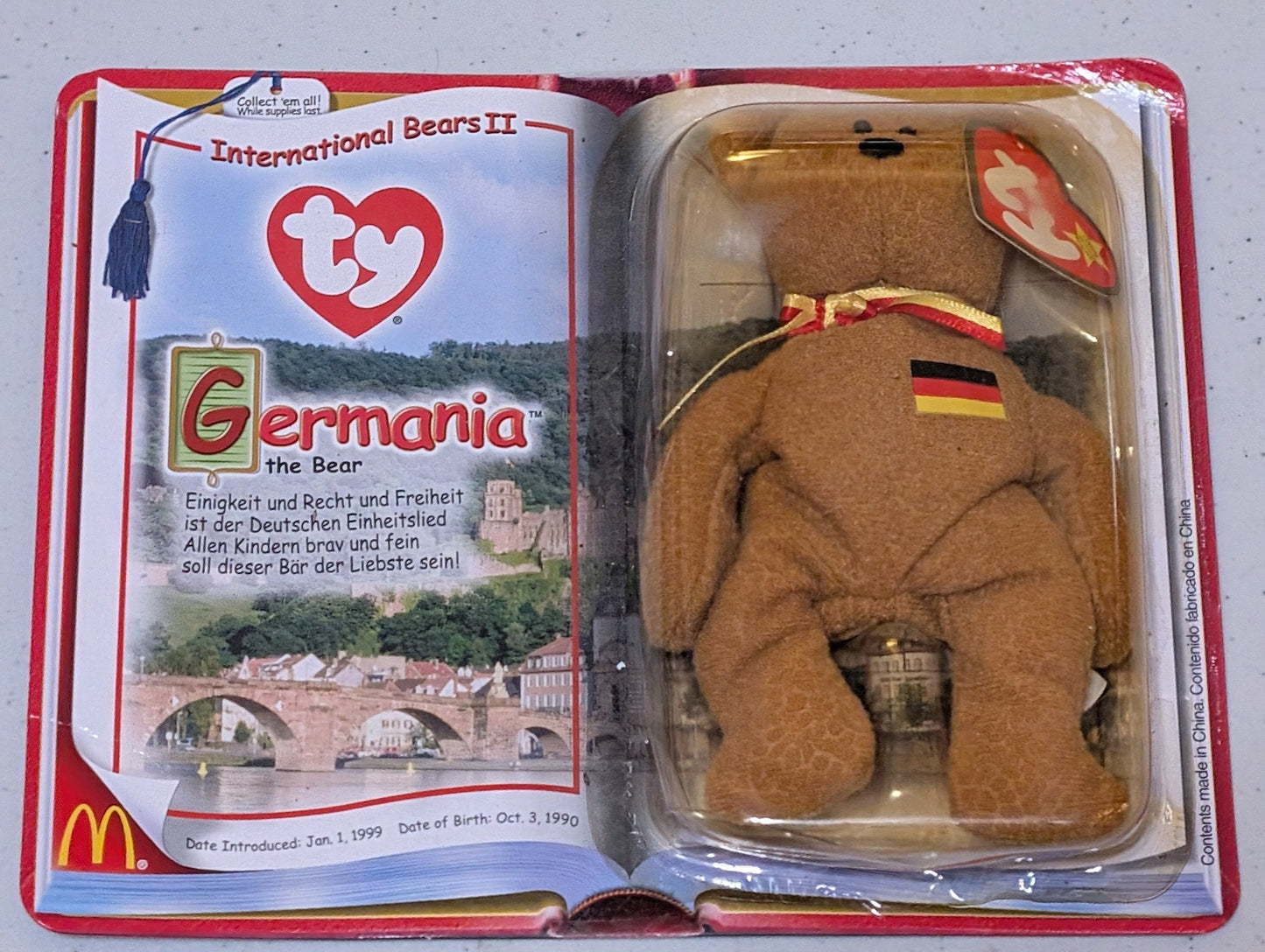 Germania the Bear - McDonald's / Ty Teenie Beanie Baby (Brown, 1999, Plush Toy in packaging)