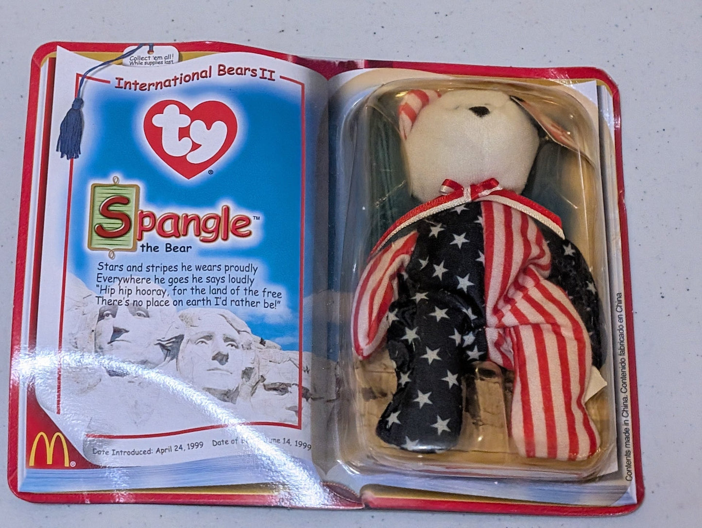 Spangle the Bear - McDonald's / Ty Teenie Beanie Baby (Red, White, Blue, 1999, Plush Toy in packaging)