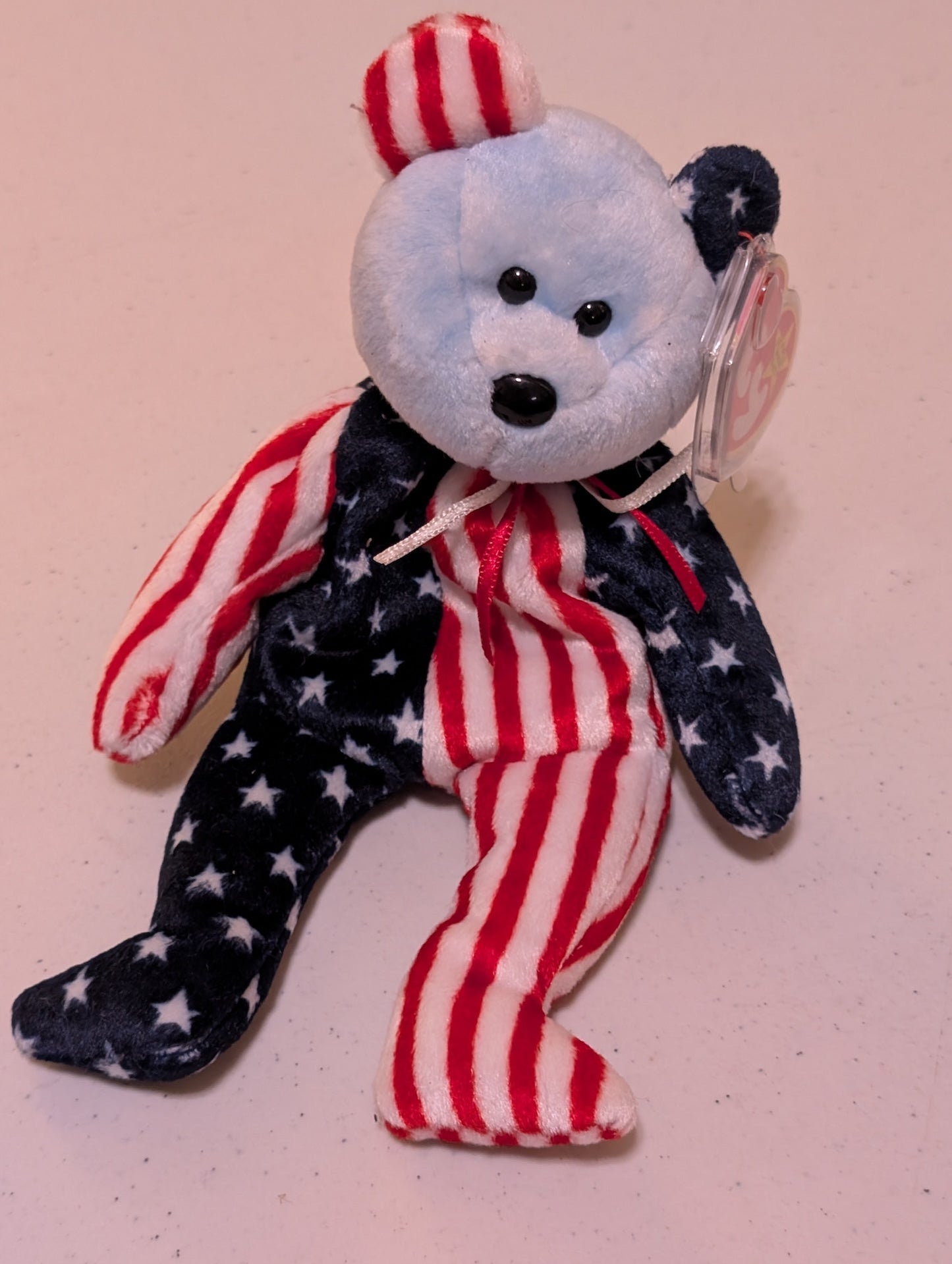 Spangle (Blue Face) the Bear - Ty Beanie Baby (Blue, Red, White, 1999, MWMT, Plush, Toy, Stuffed Animal, Vintage, Retired)