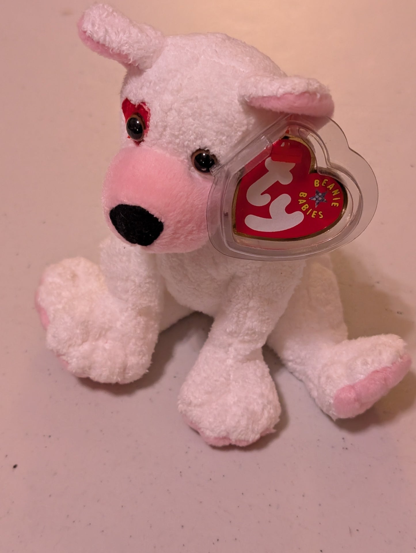 Snuggles the Dog - Ty Beanie Baby (White, Pink, 2000, MWMT, Plush, Toy, Stuffed Animal, Vintage, Retired)