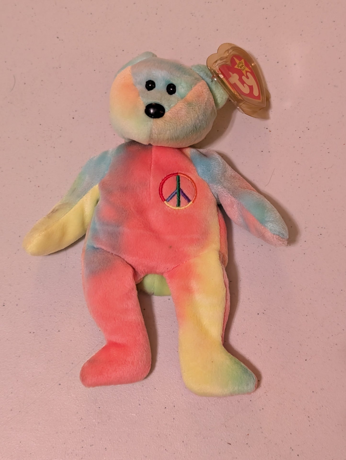Peace the Bear - Ty Beanie Baby (Rainbow, 1996, MWMT, Plush Toy, Stuffed Animal, Vintage, Retired)