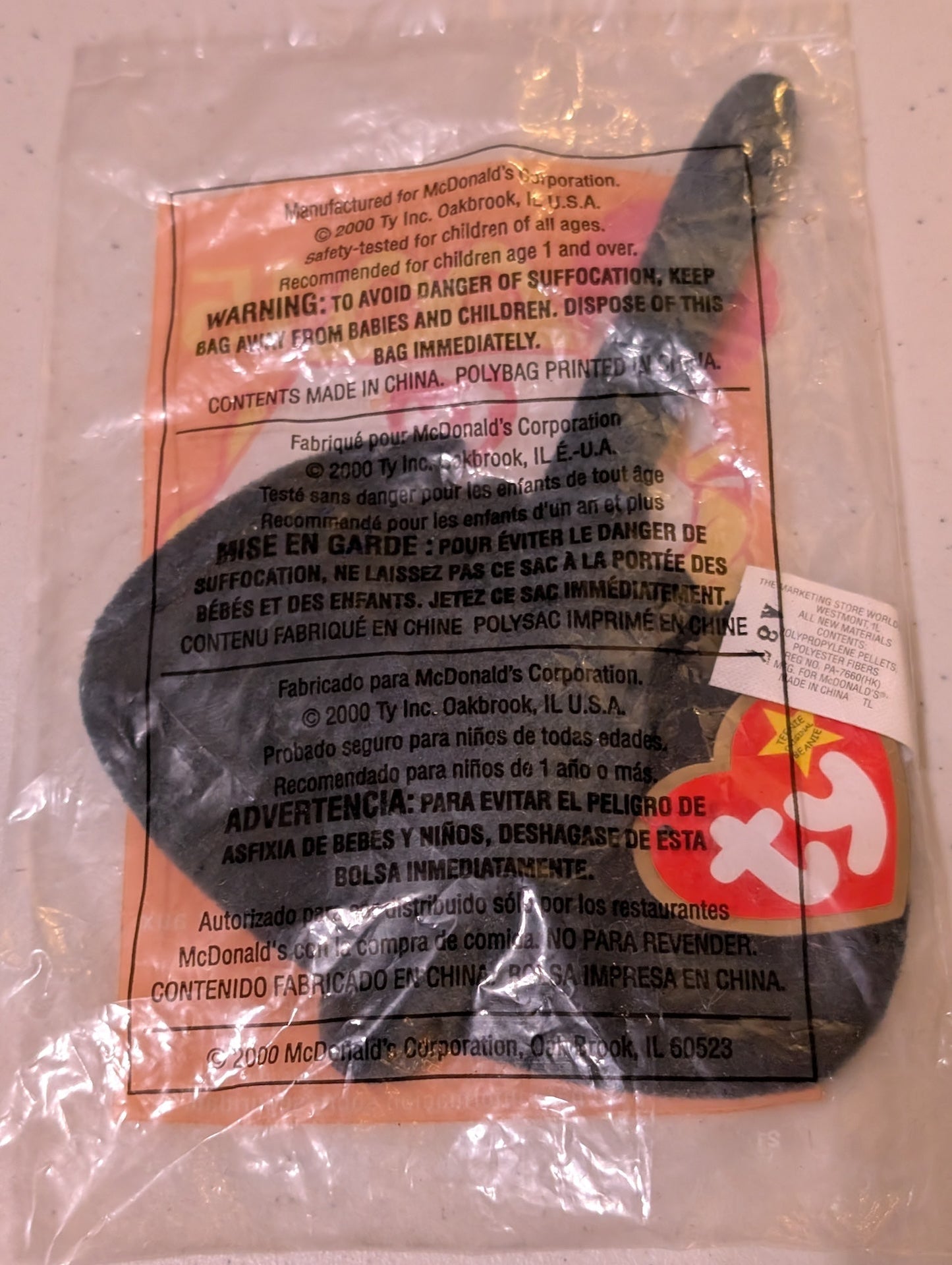 Sting the Ray - McDonald's / Ty Teenie Beanie Baby (Gray, 2000, Plush Toy Vintage, Stuffed Animal, Retired)