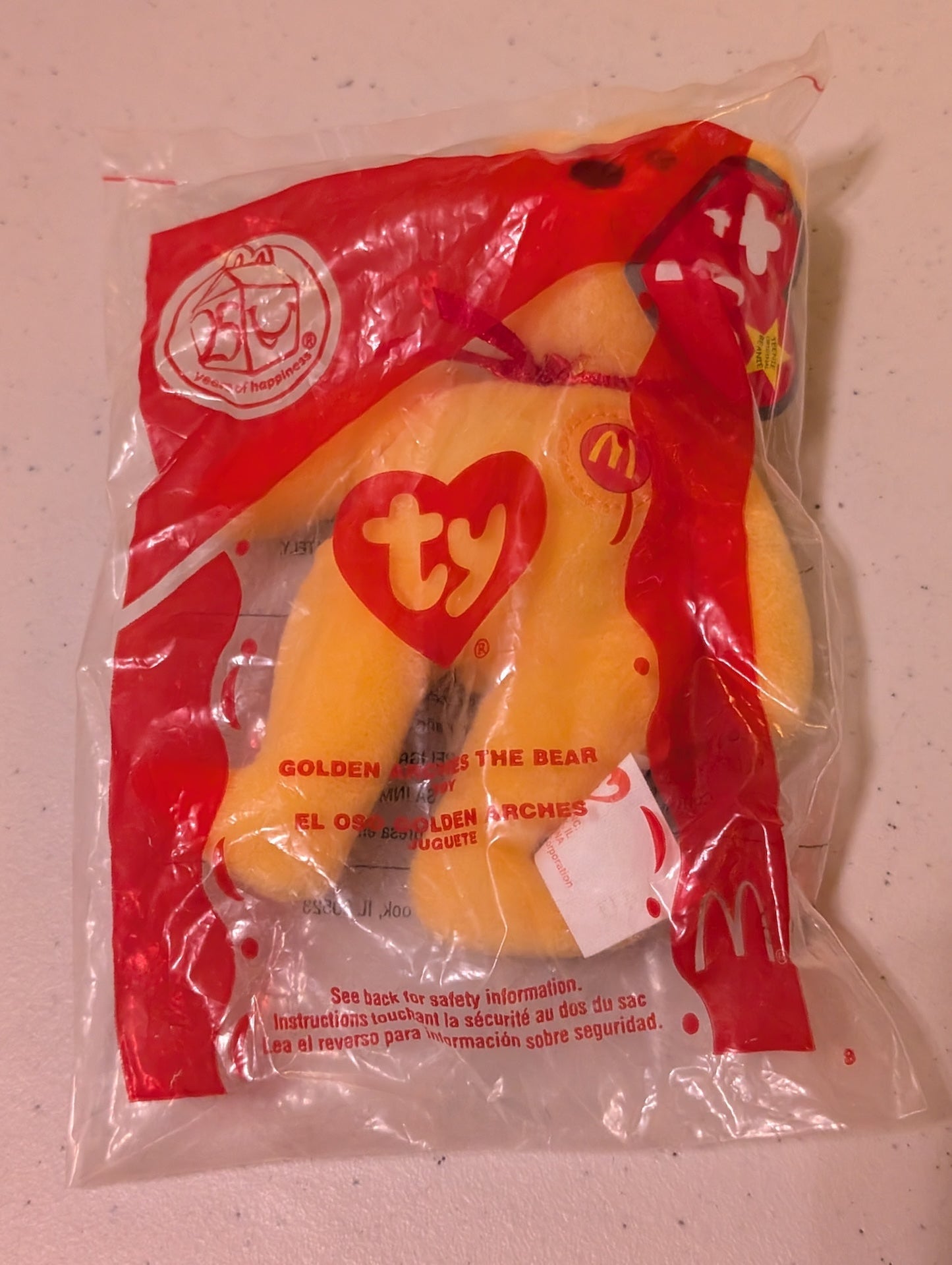 Golden Arches the Bear - McDonald's / Ty Teenie Beanie Baby (Yellow, 2004, Plush Toy, Vintage, Stuffed Animal, Retired)