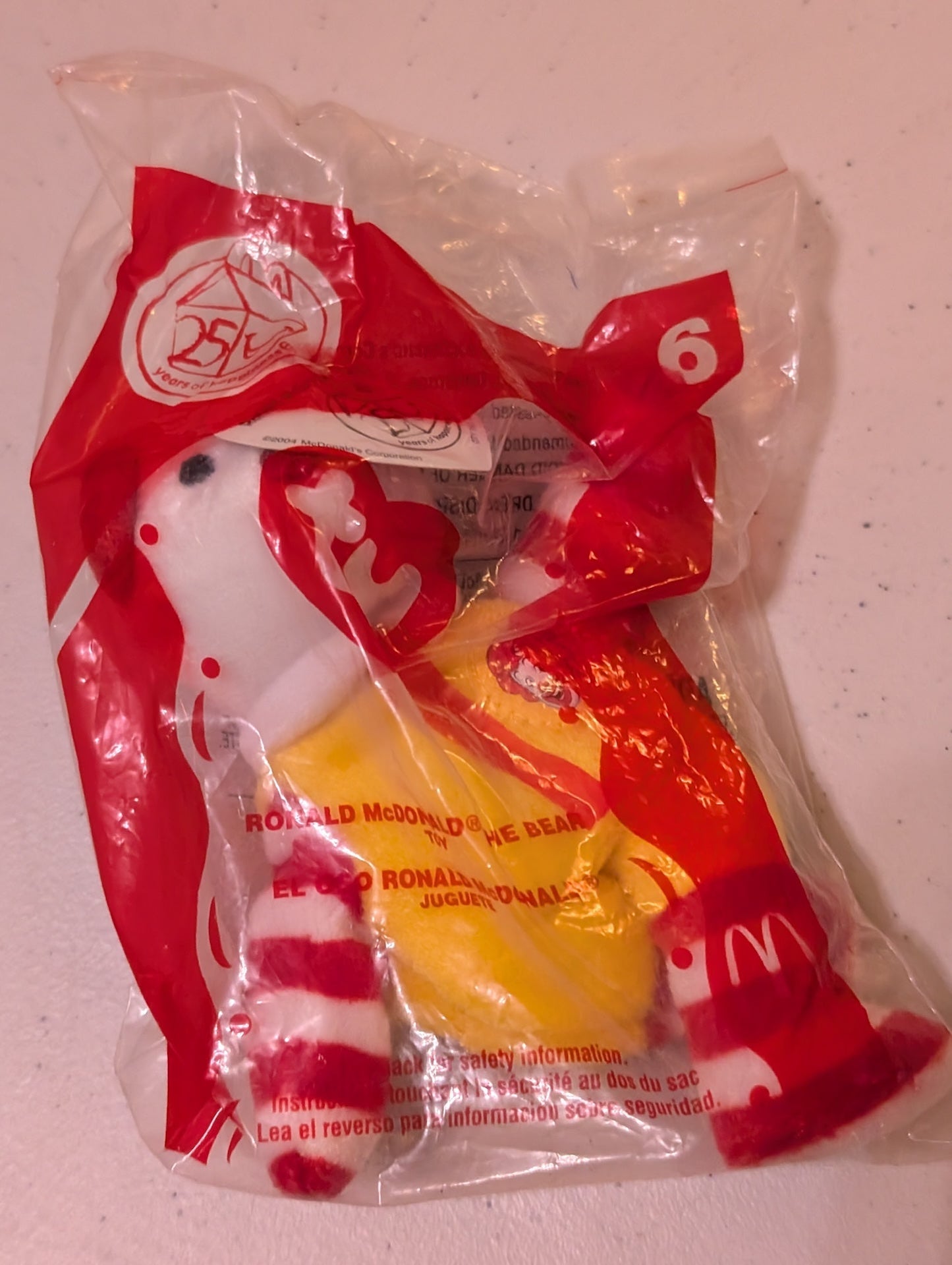 Ronald McDonald the Bear - McDonald's / Ty Teenie Beanie Baby (White, Red, Yellow, 2004, Plush Toy, Vintage, Stuffed Animal, Retired)