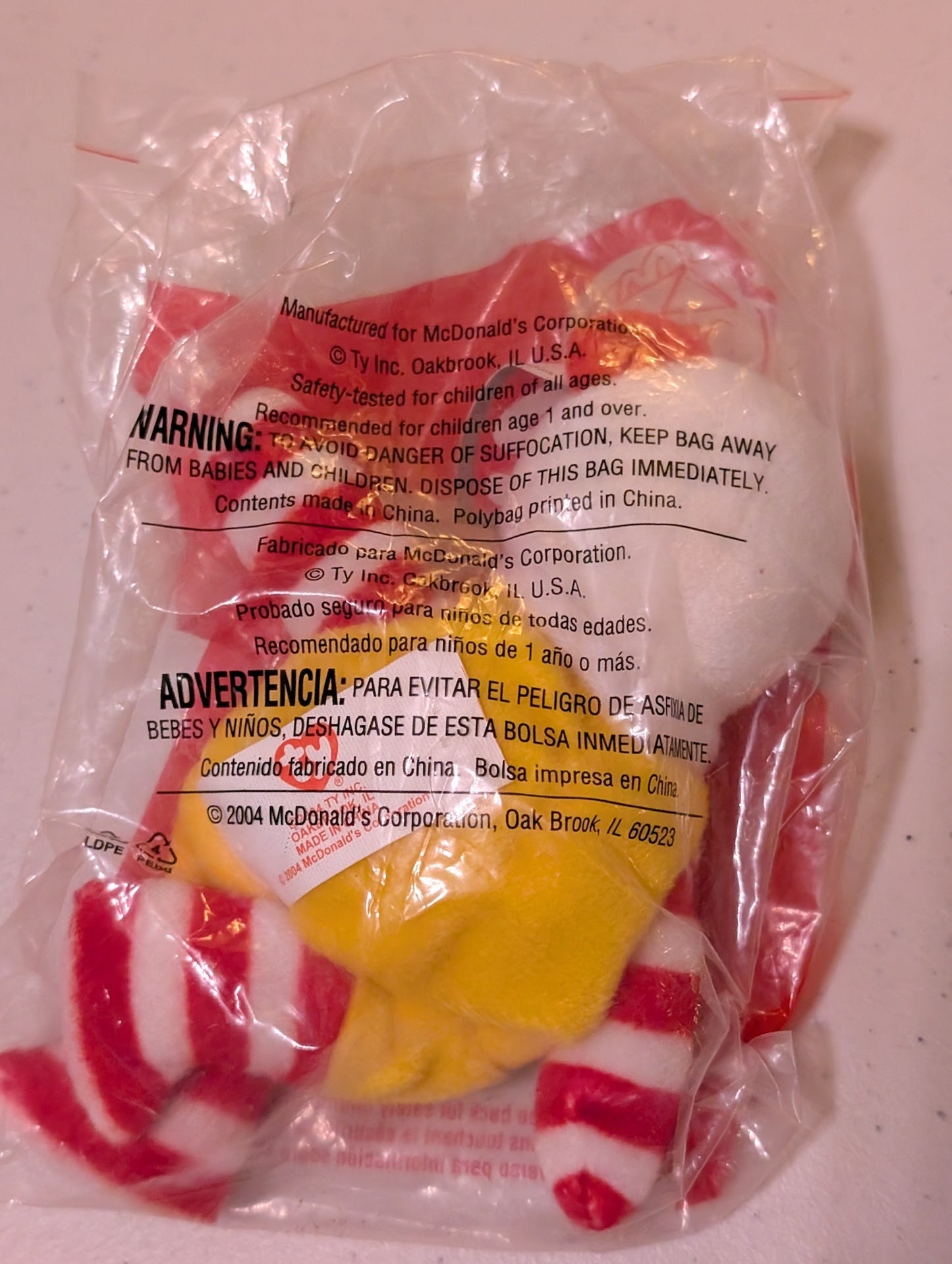Ronald McDonald the Bear - McDonald's / Ty Teenie Beanie Baby (White, Red, Yellow, 2004, Plush, Toy, Vintage, Stuffed Animal, Retired)