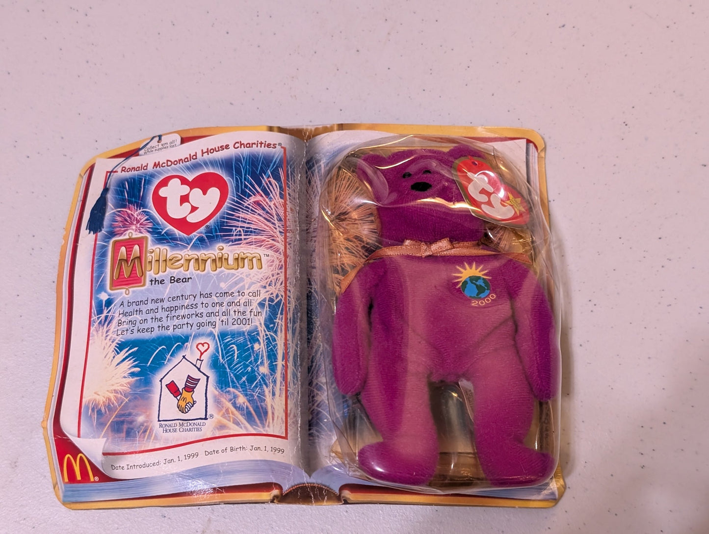 Millennium the Bear - McDonald's / Ty Teenie Beanie Baby (Purple, 1999, Plush Toy in packaging)
