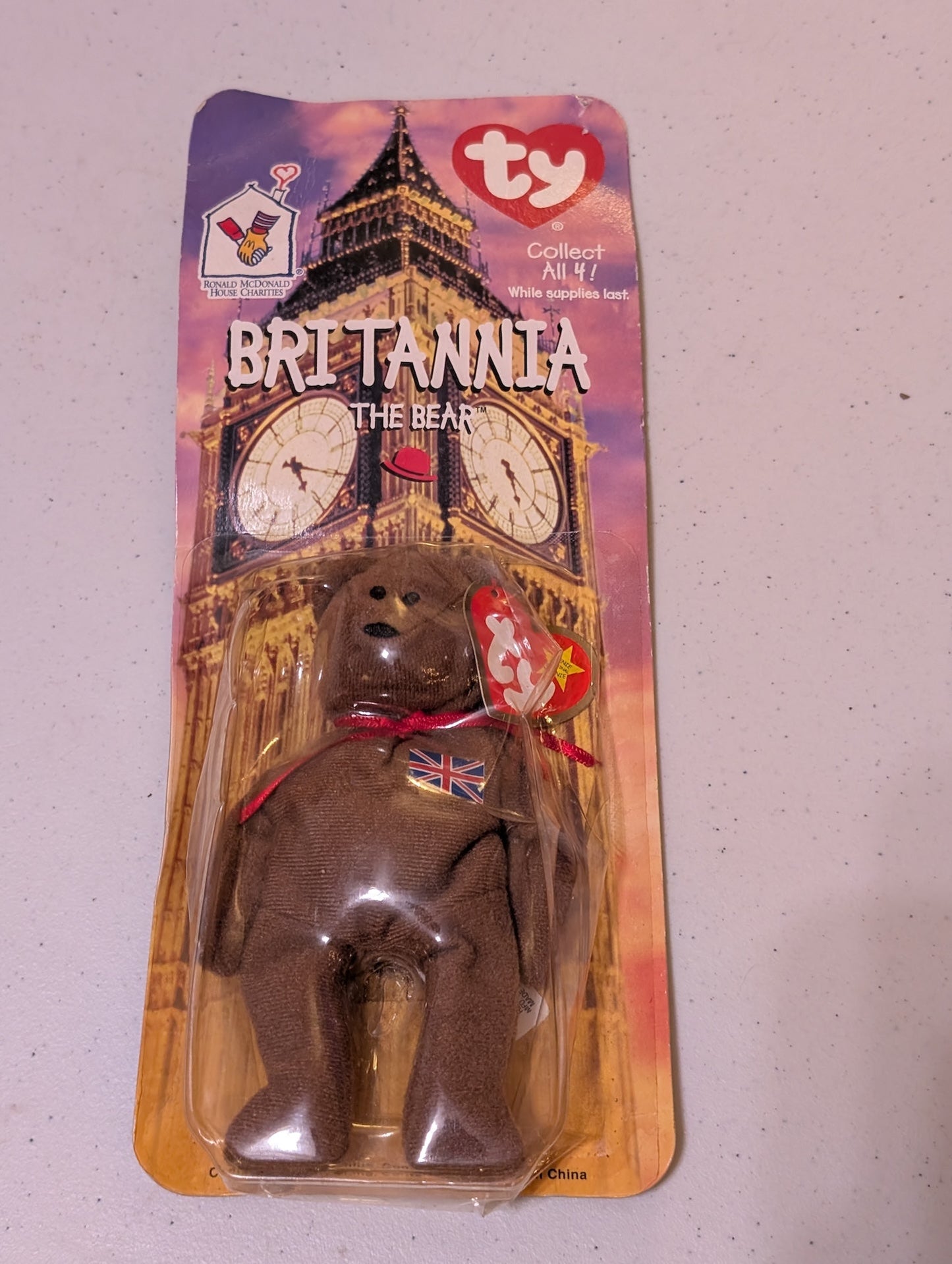 Britannia the Bear (McDonald's) - Ty Teenie Beanie (Brown, 1999, Plush Toy in Packaging)