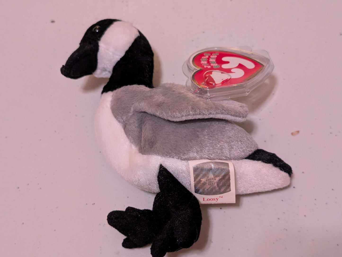 Loosy the Goose - Ty Beanie Baby (Black, White, Gray, 1999, Plush Toy, Stuffed Animal, MWMT, Vintage, Retired)