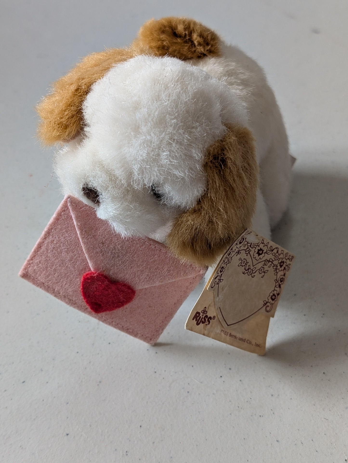 "Sealed with a Kiss" Dog - Russ Plush Toy (White, Brown, 1993, Dog)