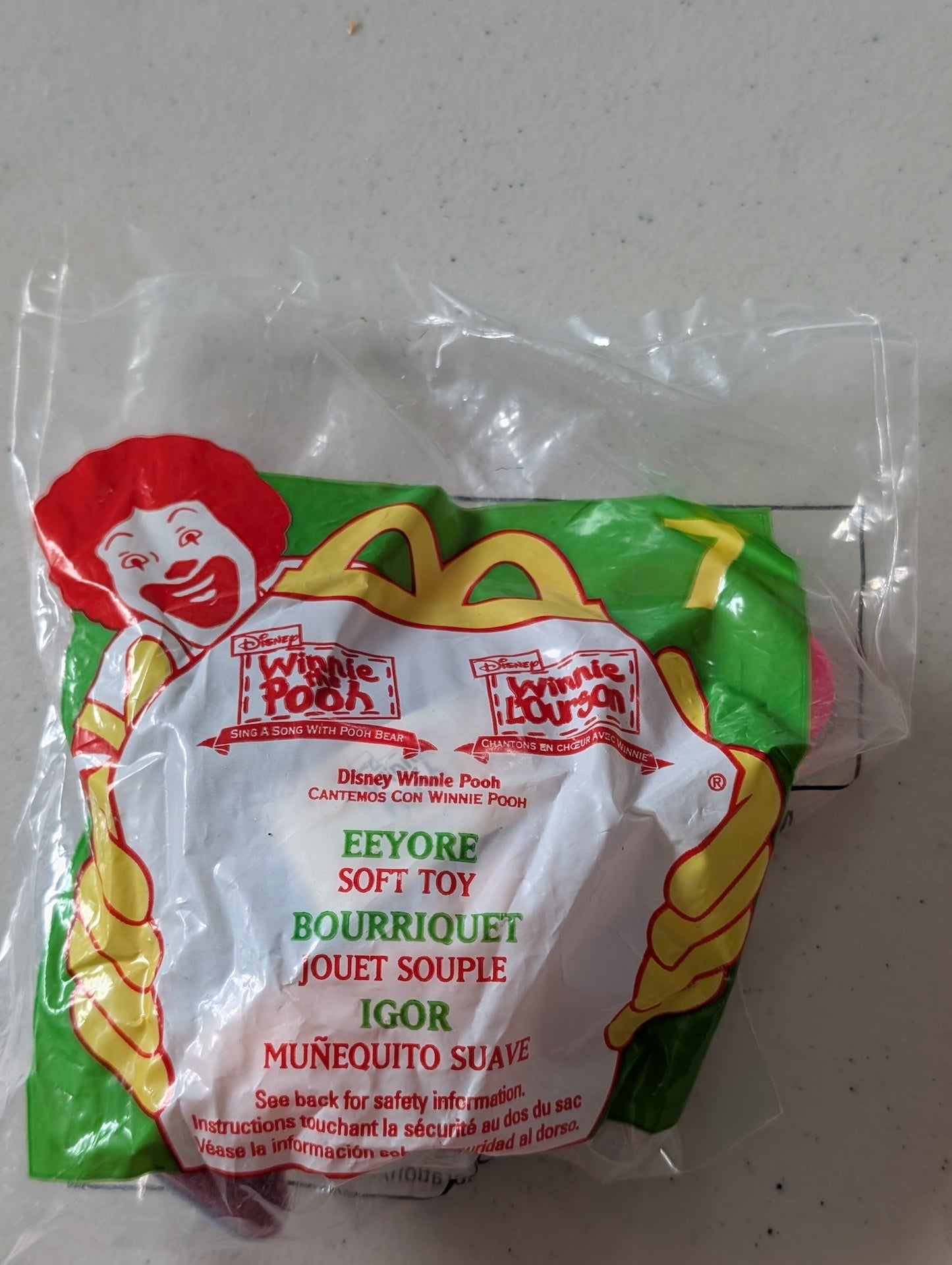 Sing a Song with Pooh Bear - Eeyore - McDonald's / Disney Happy Meal Toy (Blue, Pink, 1998, Plush Toy)