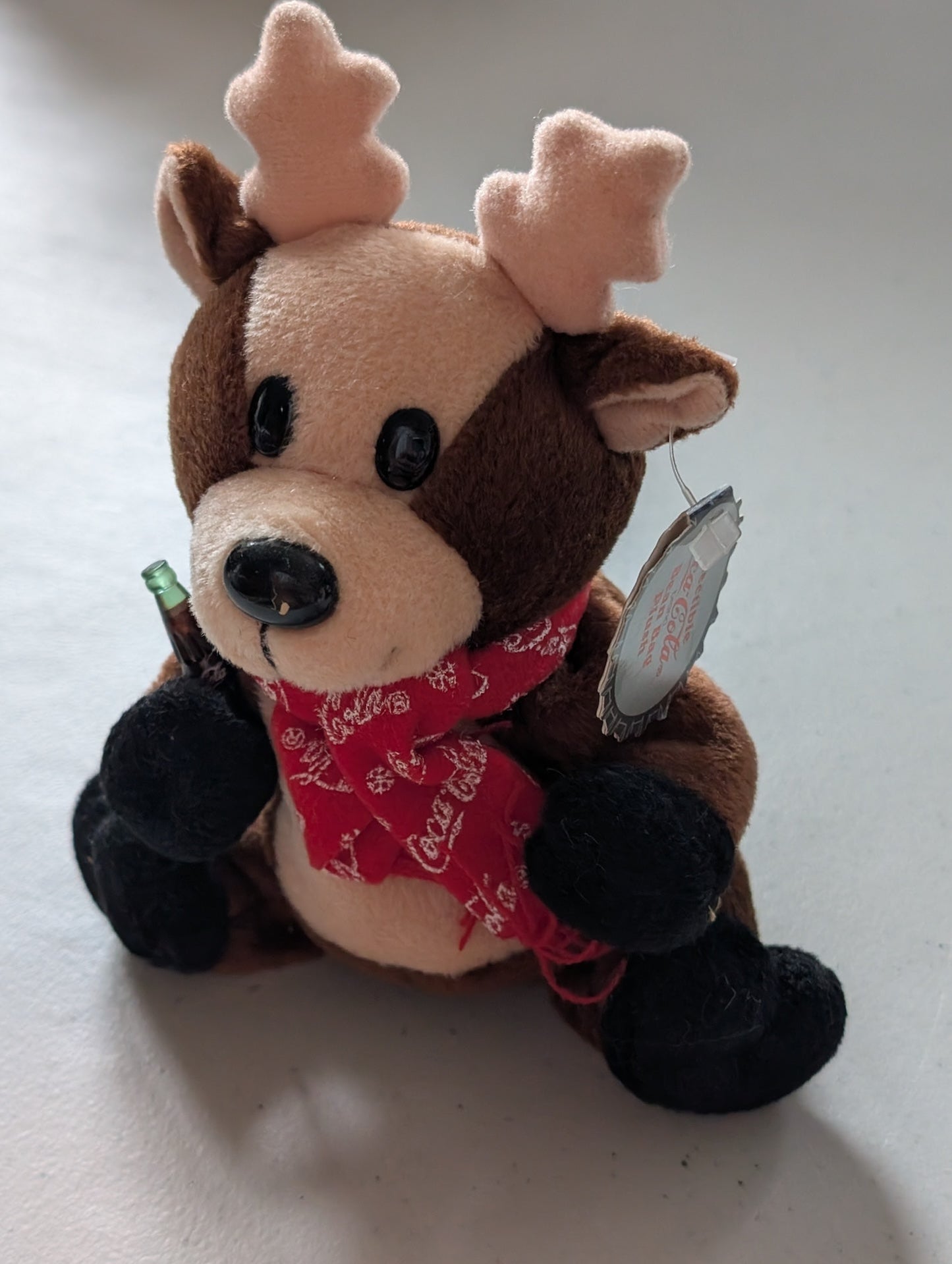 REINDEER in Snowflake Scarf #0142 1998(Coke, Coca-Cola, Cocoa Cola International, MWMT, Vintage, Retired, with Tag, VTG, Stuffed Animal, Plush, Toy, Bean Bag)