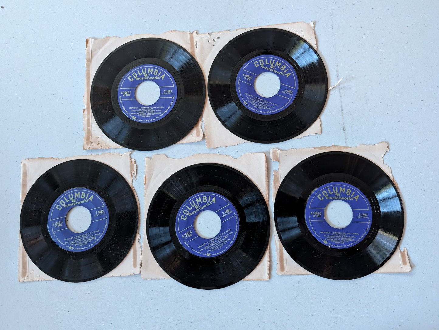 Beethoven's Symphony No. 7 in D Major, Op. 92, performed by the New York Philharmonic Symphony Orchestra conducted by Bruno Walter 45 RPM vinyl