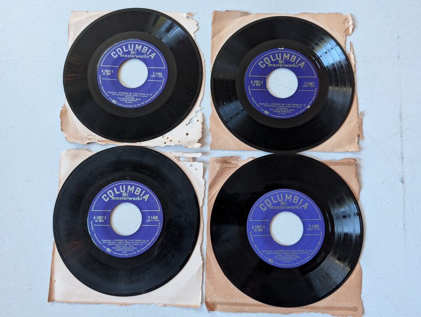 Tchaikovsky's Symphony No. 5 in E Minor, performed by the Philadelphia Orchestra conducted by Eugene Ormandy 45 RPM vinyl