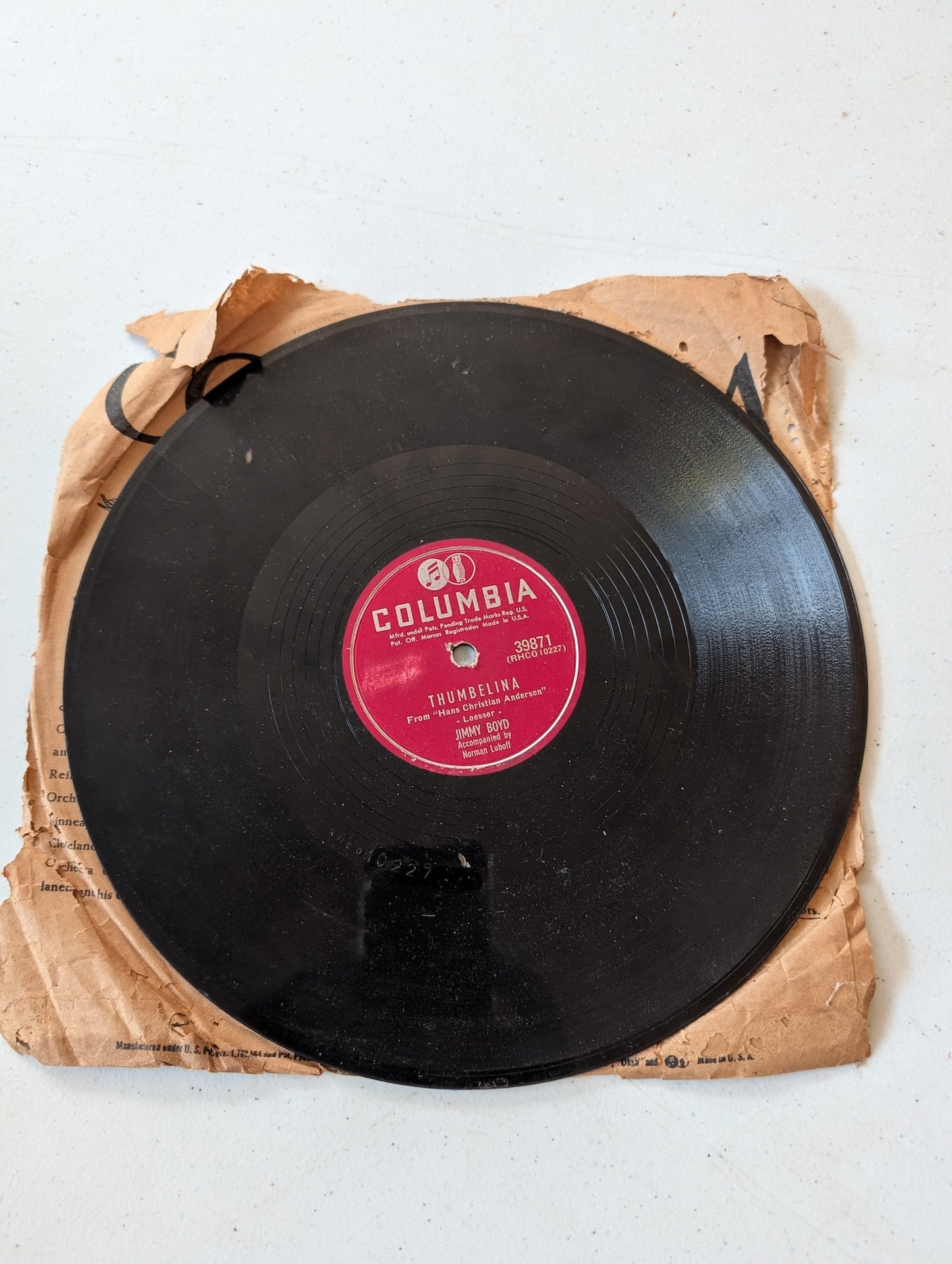 Jimmy Boyd Thumbelina & I Saw Mommy Kissing Columbia 39871 78 RPM 10" Record