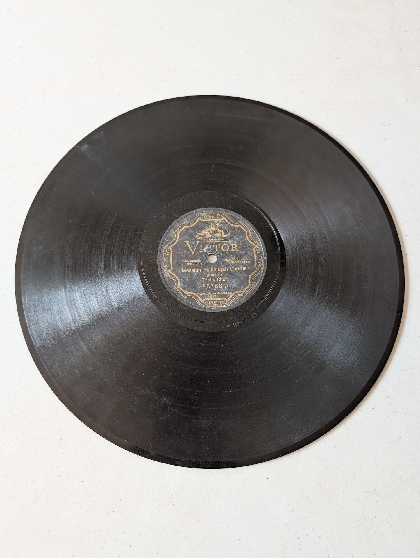 Hallelujah Chorus from Handel's Messiah, performed by the Trinity Choir and released by Victor Records 78 RPM