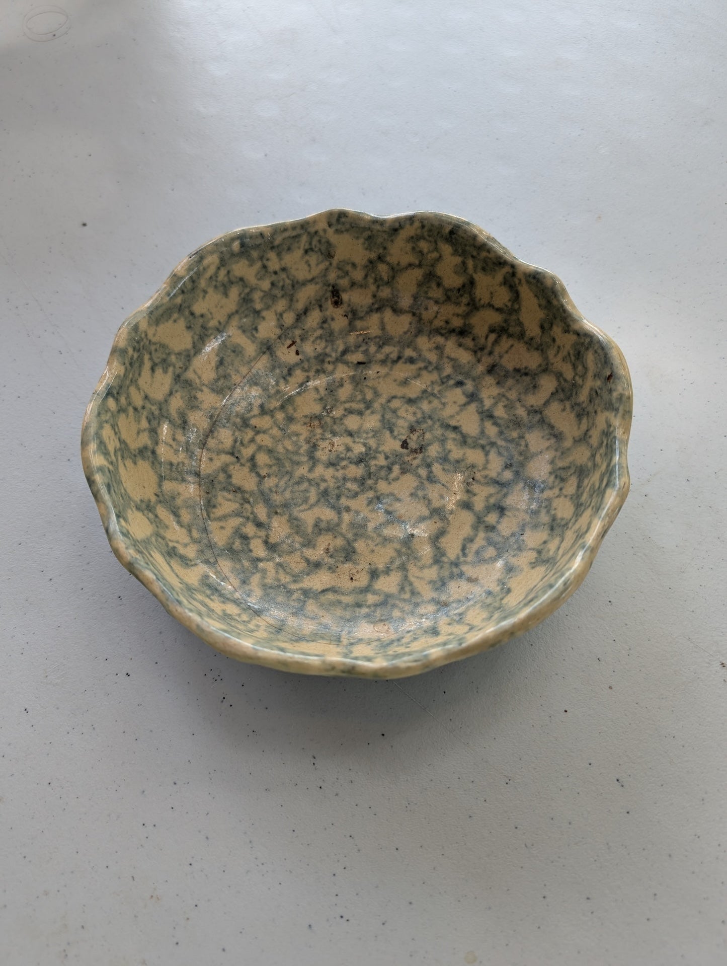 Robinson Ransbottom Roseville Pottery Blue Spongeware Bowl - antique vintage