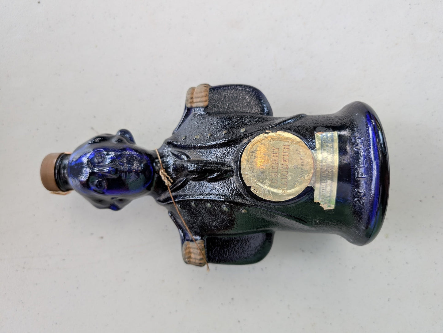 Charles Jacquin Cobalt Blue George Washington Glass Empty Liquor Bottle vintage