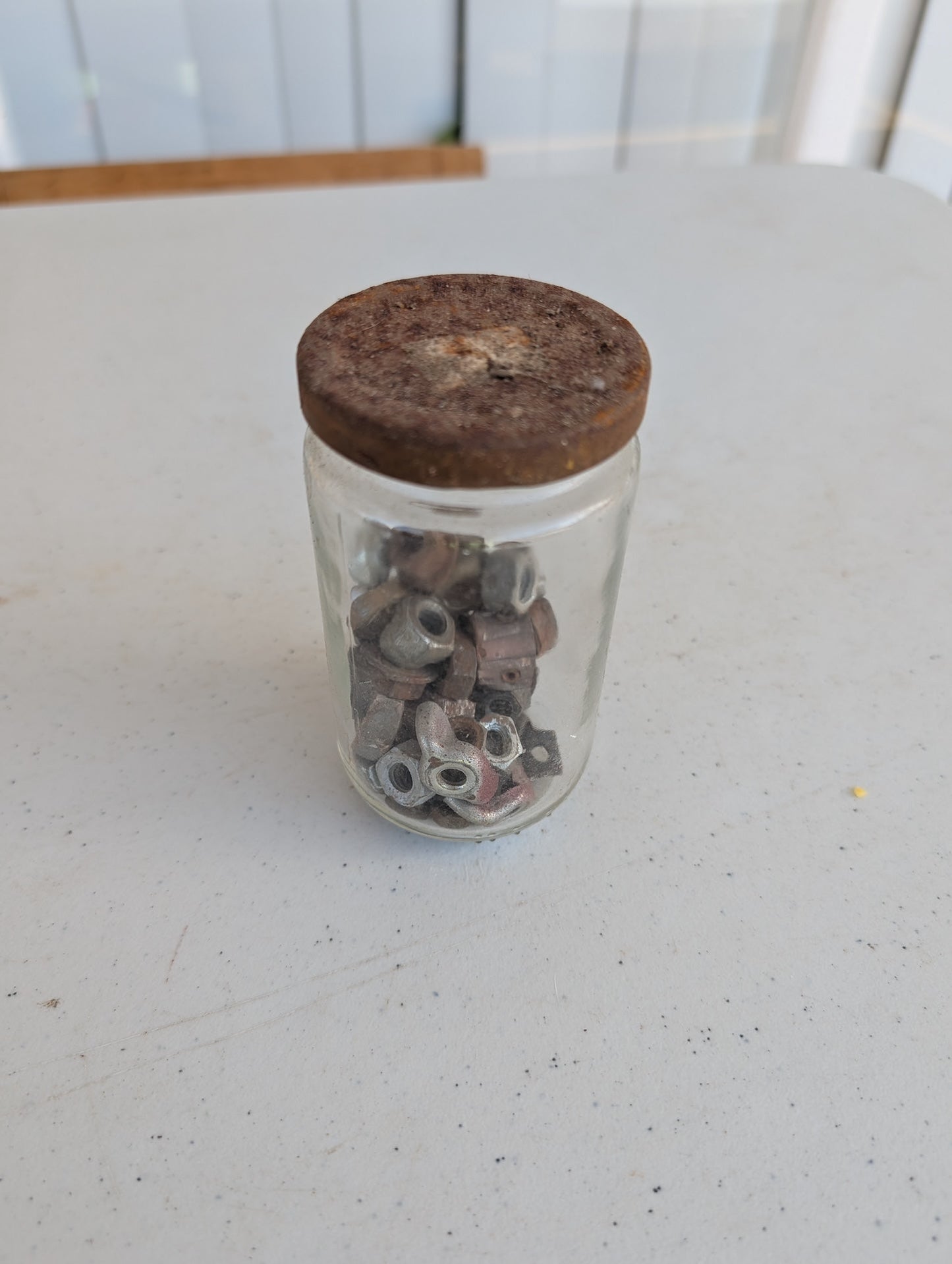 Glass Jar With Metal Lid And metal nuts Hardware Jar Vintage Style