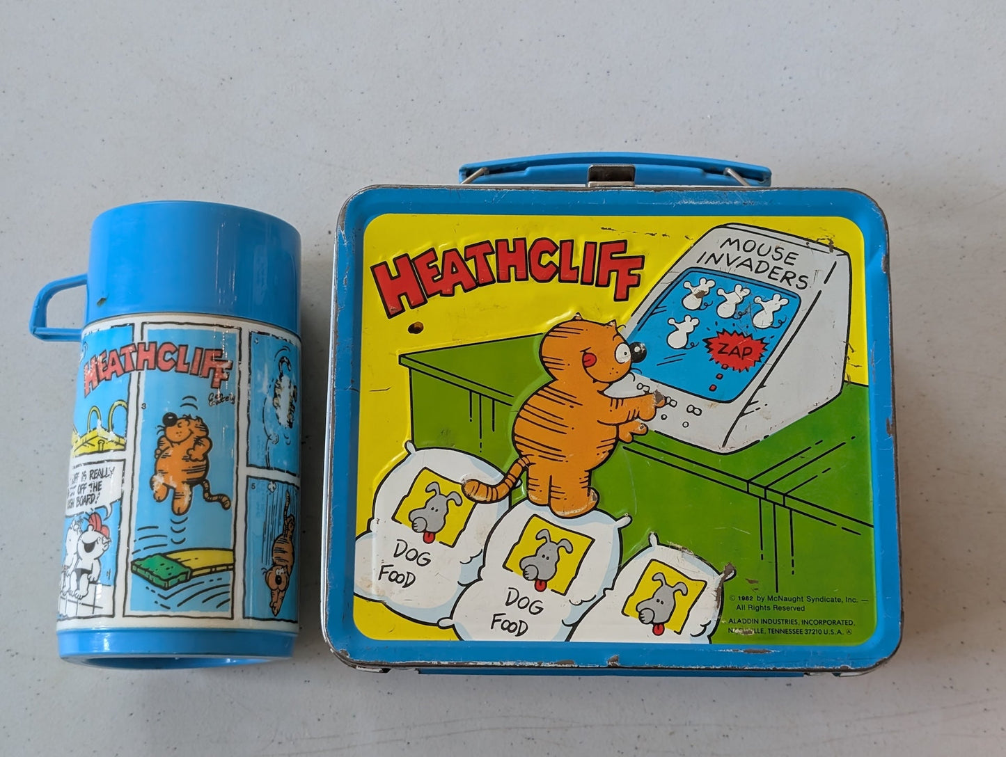 Heathcliff Metal Lunch Box And Thermos Vintage 1982 (vintage, collectable, nostalgia, toy)