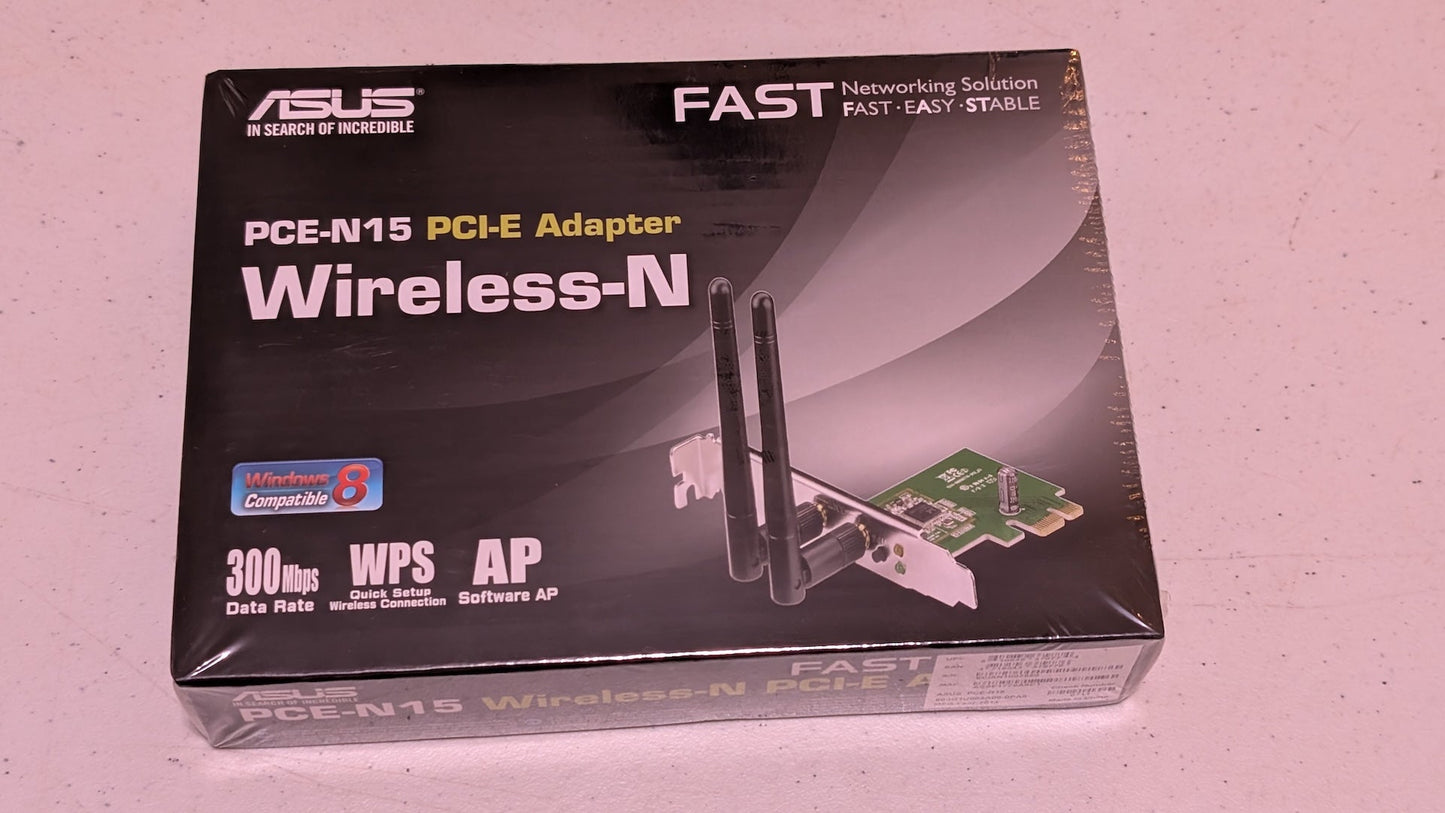 PCE-N15 Wireless-N PCI-E Adapter from ASUS - 2010s Computer Components (Plastic, Cardboard, PCB Network Adapter, Modern, Black, Gold)