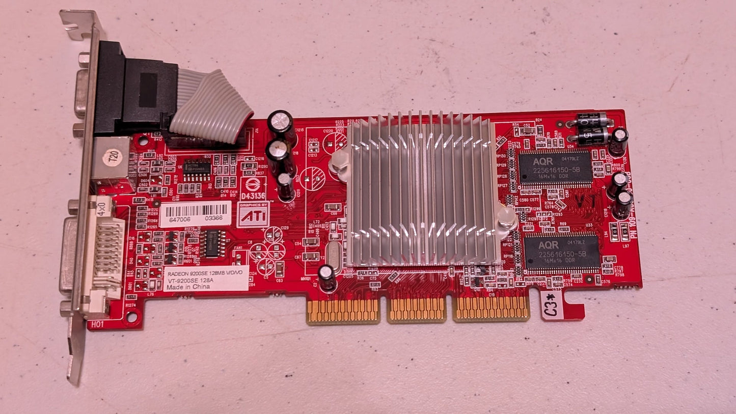 RADEON R9200SE 128MB from ATI (VisionTek) - 2000s Computer Components (PCB, Aluminum, Metal Video Card, Retro Tech, Red, Silver)