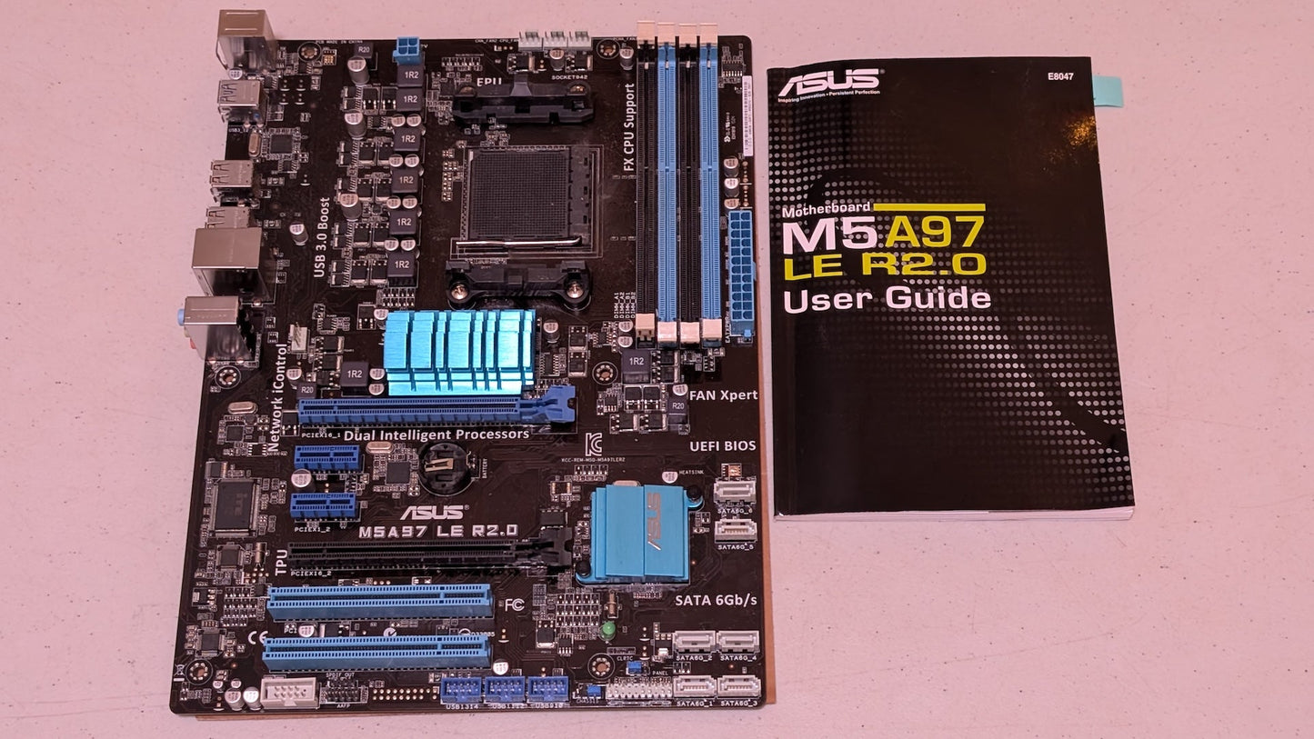 M5A97 LE R2.0 from ASUS - 2010s Computer Components (PCB, Metal, Plastic Motherboard, Gamer Aesthetic, Modern, Black, Blue)