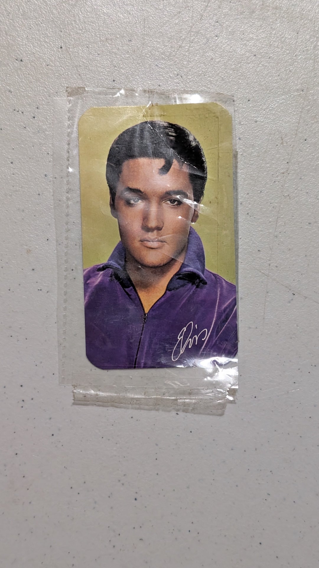 Elvis Purple Jacket Calendar Card from RCA Victor - 1966 Collectibles (Card Stock, Plastic Collectible Calendar Card, Retro, Music Memorabilia, Purple, Gold, Collectable, Vintage, Original)
