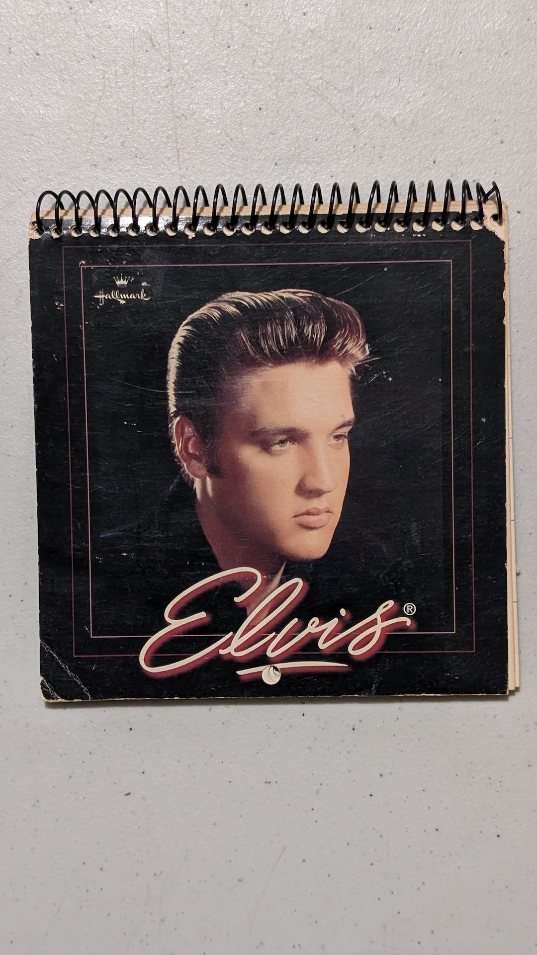 Elvis Calendar from Hallmark - 1990s (Paper, Cardboard, Metal Notepad, Retro, Music Memorabilia, Black, Red, White, Collectable, Vintage, Original)