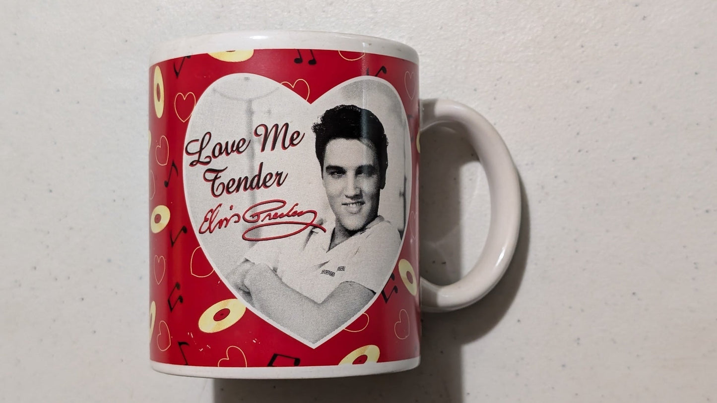Love Me Tender Mug from Unknown - 1990s Housewares (Ceramic Mug, Romantic, Valentine's Day, Red, White, Black, Yellow, Collectable, Vintage, Original)