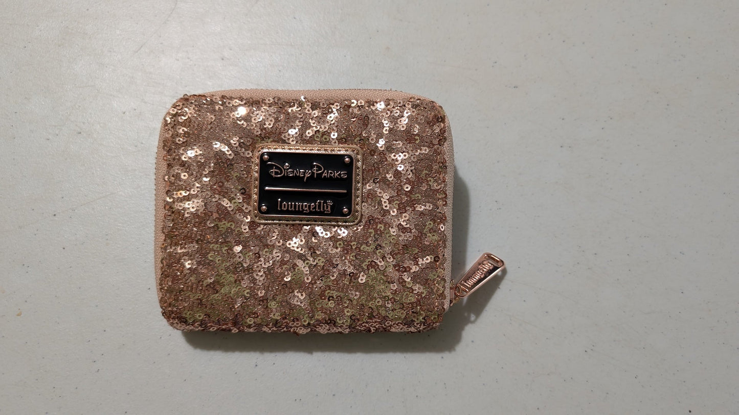 Disney Parks Rose Gold Sequin Wallet from Loungefly - 2018 Accessory (Sequins, Faux Leather Wallet, Sequins, Disney Parks, Rose Gold)