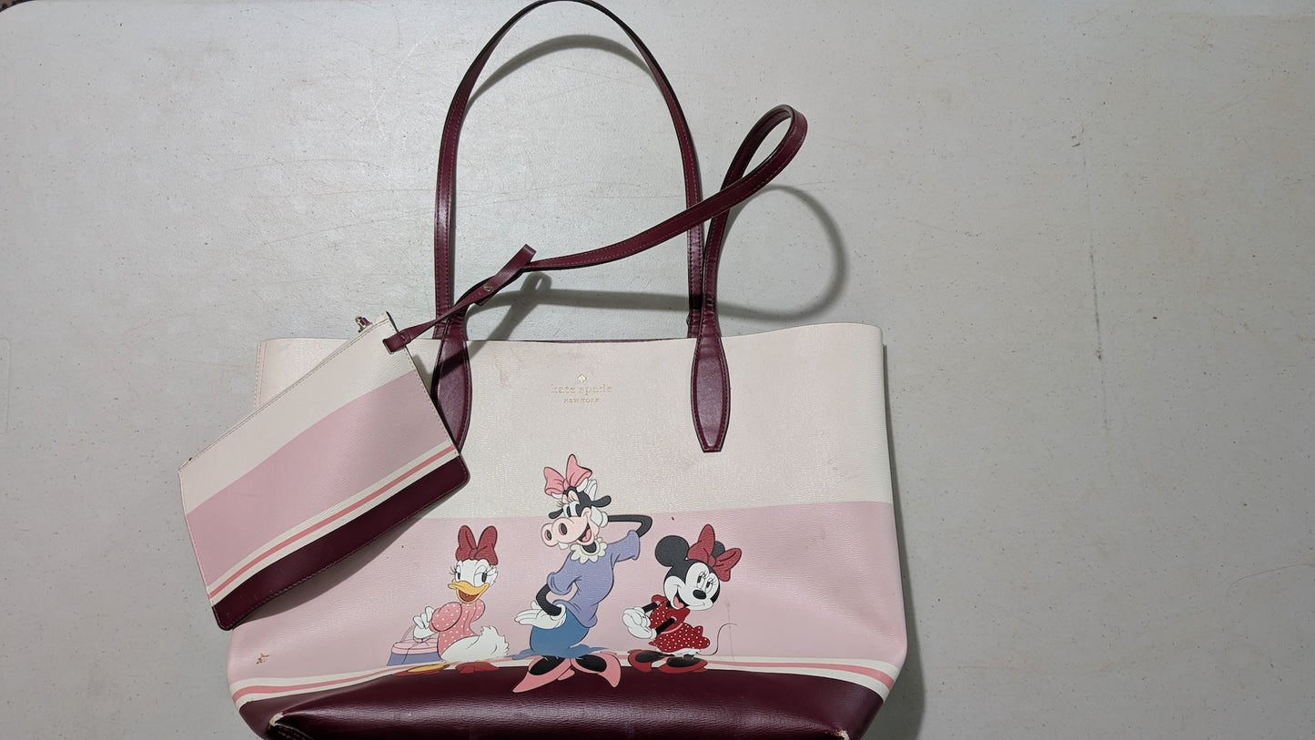 Disney Clarabelle & Friends Tote Bag from Kate Spade - 2022 Handbag (Saffiano Leather Tote Bag, Disney Characters, White, Pink, Burgundy)