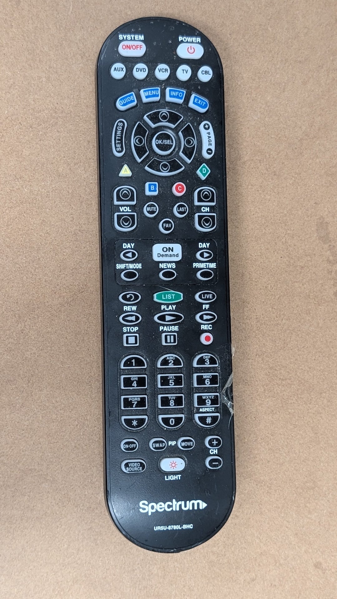 UR5U-8780L-BHC from Spectrum - 2010s Electronics > Accessories > Remote Controls (Plastic, Rubber Cable Box Remote, Utilitarian Black)