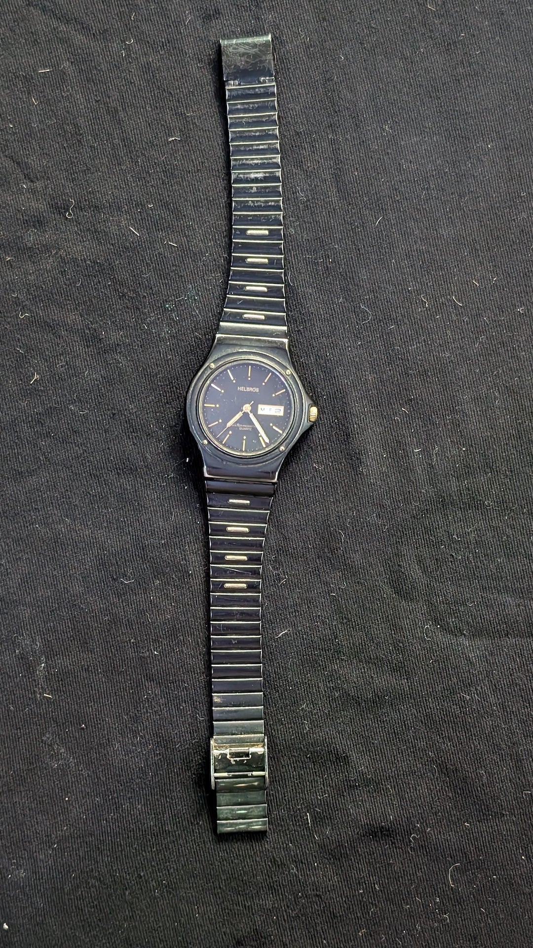 Vintage Helbros Men's Quartz Watch Black/Gunmetal Tone Day-Date (Untested)