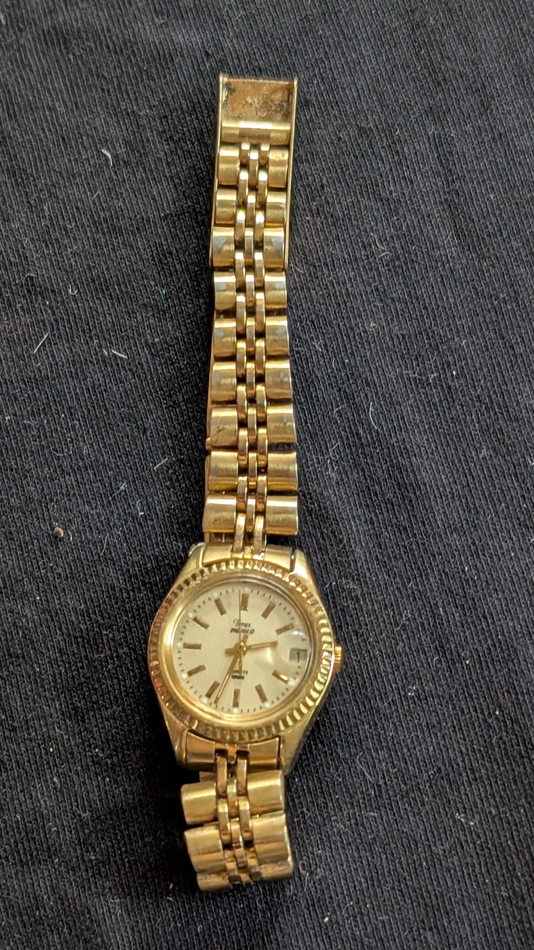 Women's Time R Quartz Watch Gold-Tone Fluted Bezel Datejust Style (Untested)