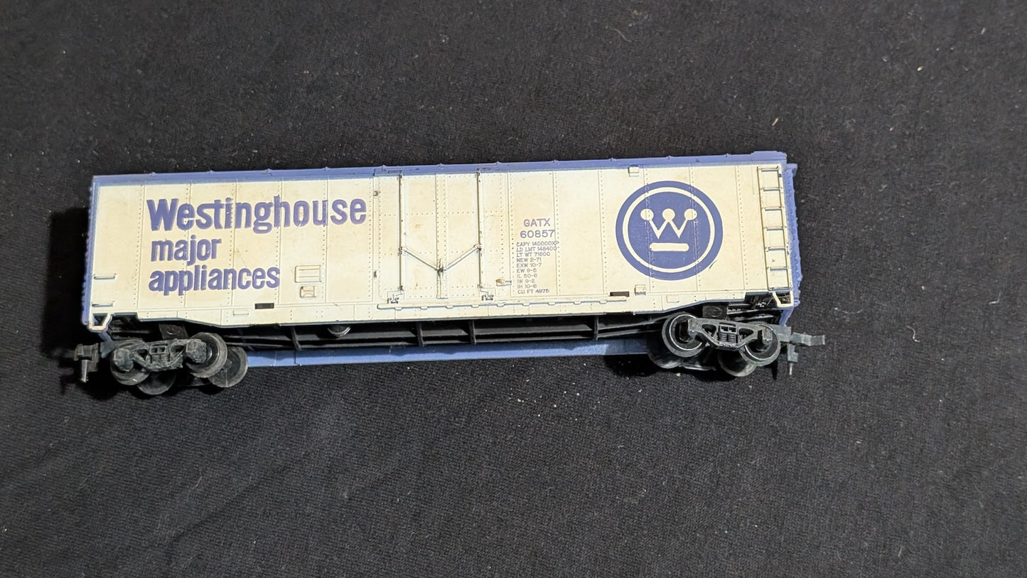 Westinghouse Boxcar Boxcar likely from Athearn - 1970s HO Scale Model Train (Plastic, Metal Boxcar, Not Applicable, White, Blue)