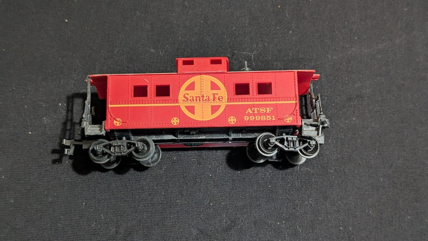 Santa Fe Wide-Vision Caboose Caboose likely from Athearn - 1980s HO Scale Model Train (Plastic, Metal Caboose, Not Applicable, Red, Yellow)