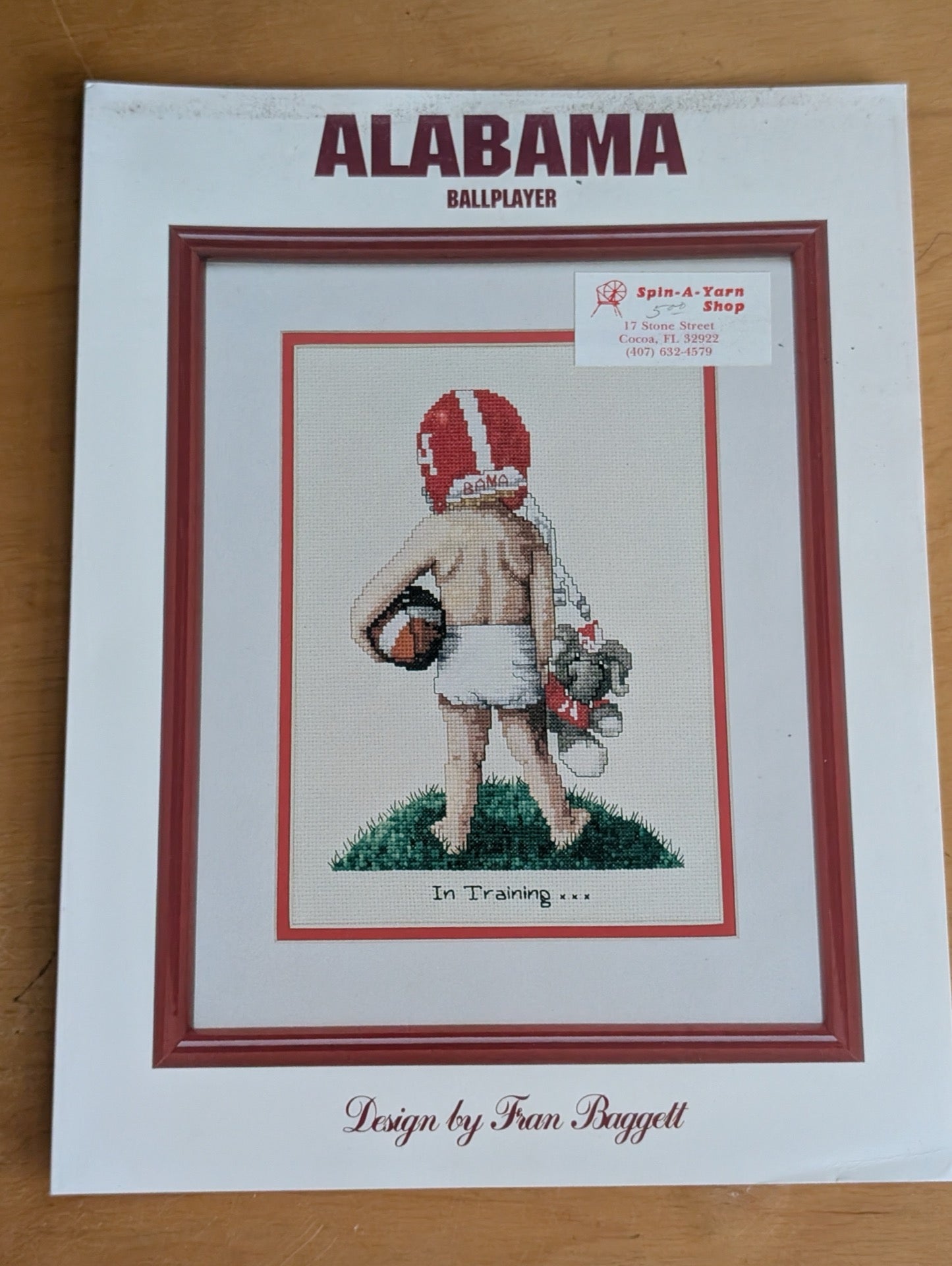 Alabama Ballplayer by Fran Baggett (Crafts, Cross-Stitch, c. 1990s, Alabama cross-stitch, Fran Baggett, college football craft, baby pattern, DIY nursery)