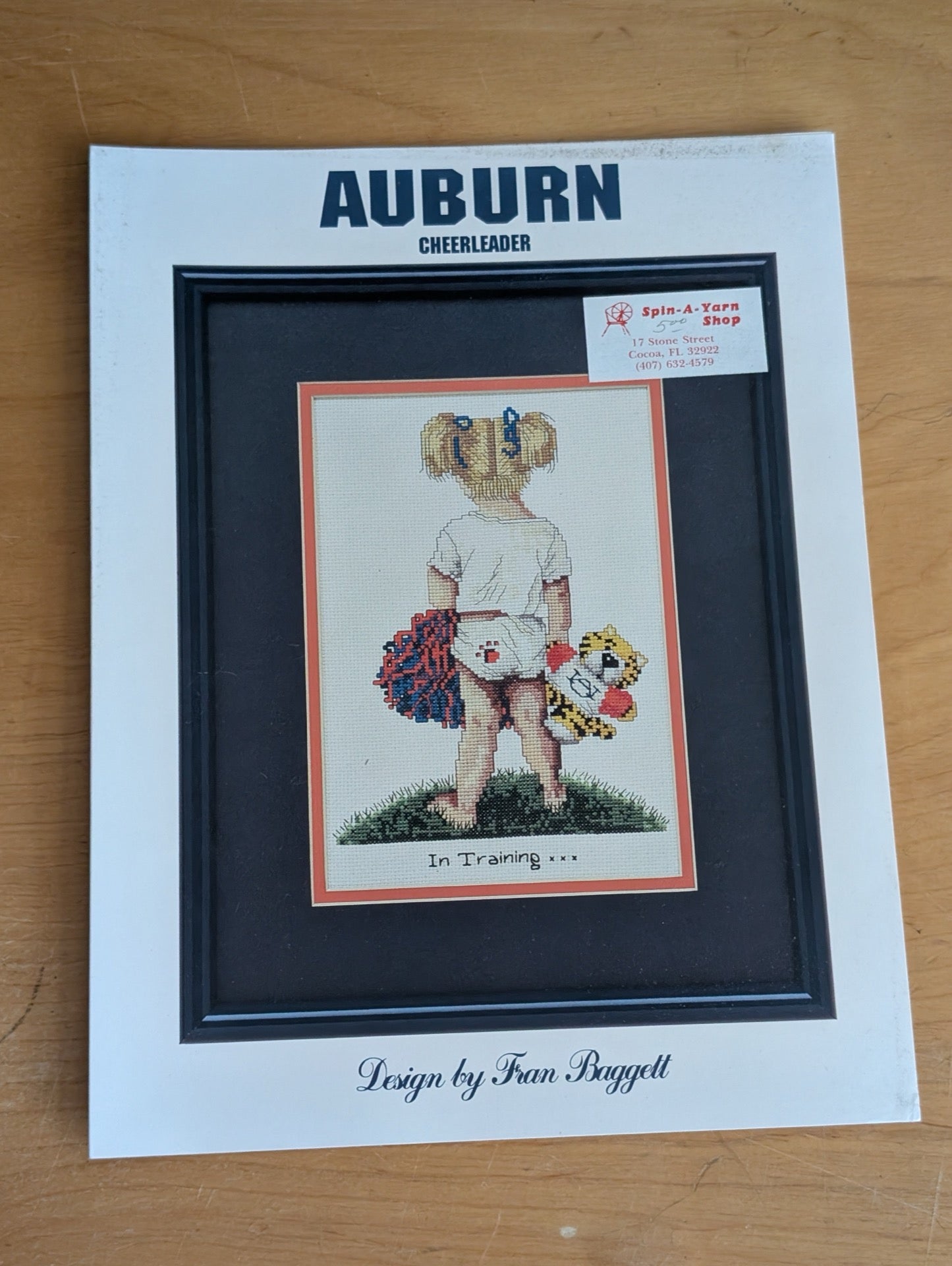 Auburn Cheerleader by Fran Baggett (Crafts, Cross-Stitch, c. 1990s, Auburn cheerleader, cross-stitch, Fran Baggett, Aubie the Tiger, baby pattern)