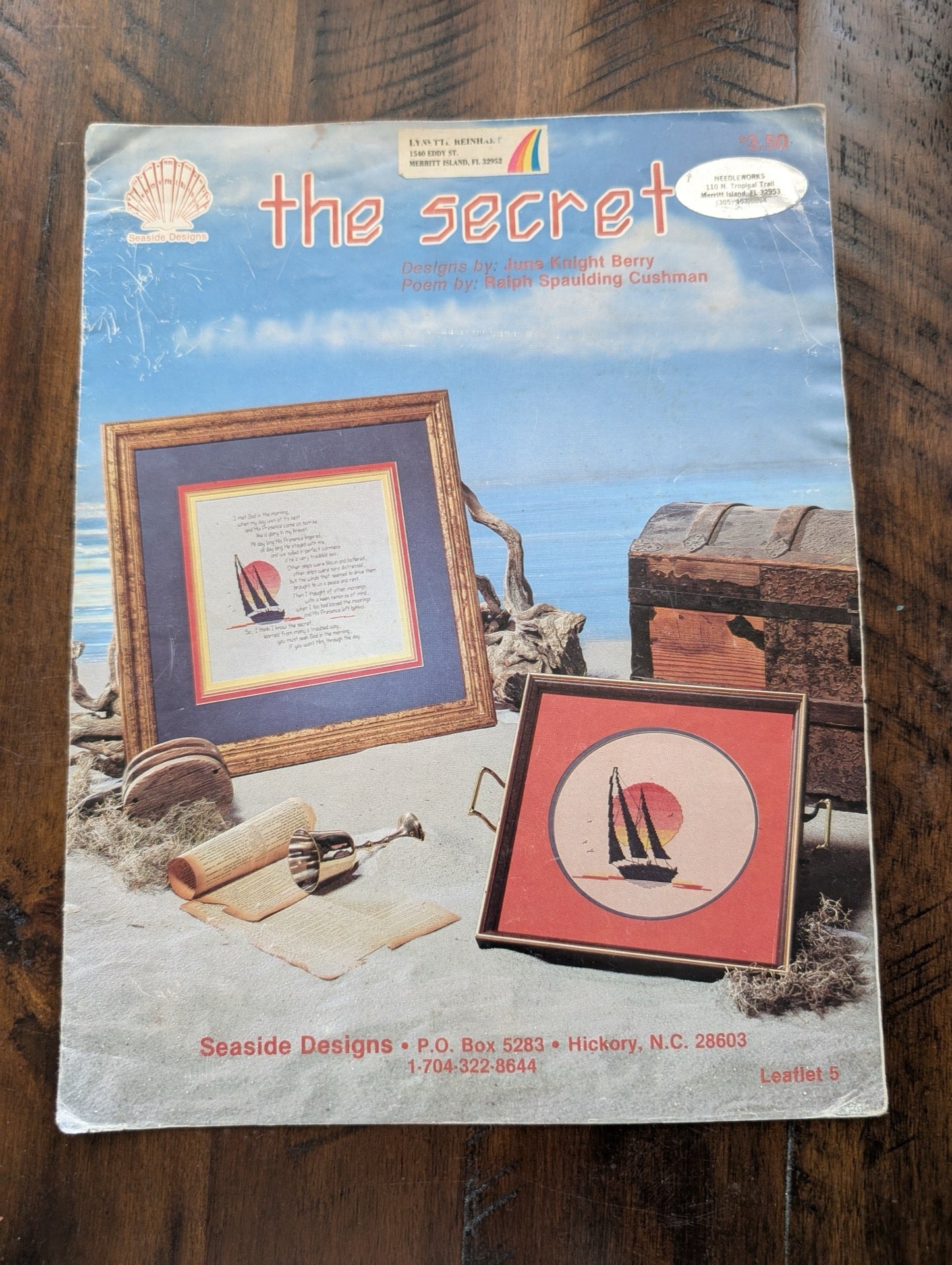 The Secret by Trina Knight Berry (Seaside Designs) (Crafts, Cross-Stitch, c. 1980s, sailboat cross stitch, nautical craft, seaside designs, 80s patterns, vintage beach)