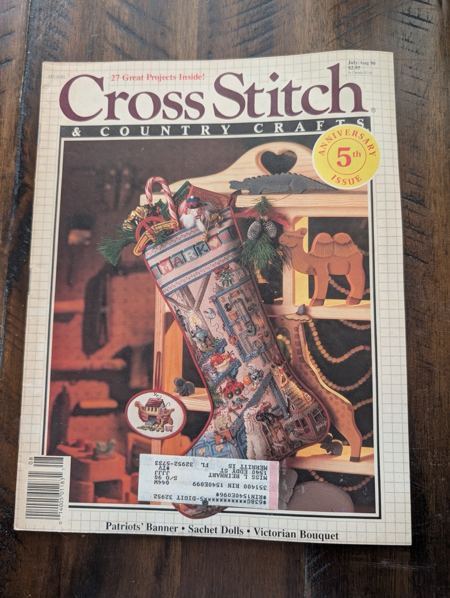 Cross Stitch & Country Crafts (5th Anniversary Issue) by EGW Publishing Co. (Crafts, Magazine, 1990, Christmas stocking, cross stitch magazine, 90s crafts, vintage Christmas, Noah's Ark)