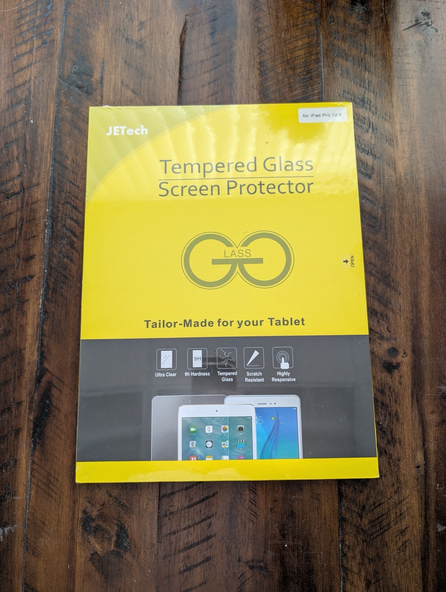 JETech Tempered Glass Screen Protector from JETech - 2020s Electronics Accessories (Tempered Glass, Adhesive Tablet Accessory, N/A, Yellow, Black (Packaging); Transparent (Product), iPad, screen, protector, glass, JETech)