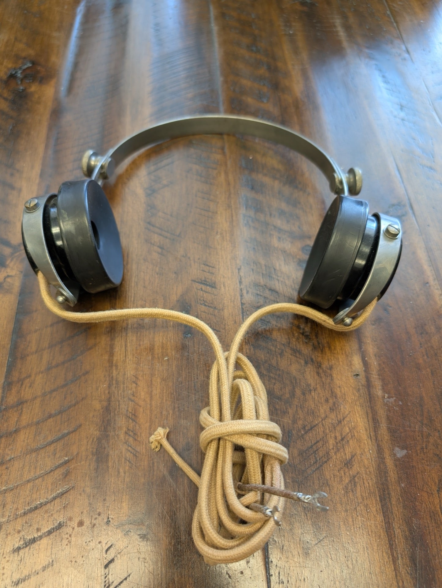 Antique High-Impedance Radio Headphones from Western Electric: D173014 - 1920s-1930s Collectibles, Antiques, Electronics (Bakelite, Steel, Cloth Antique Headphones, Steampunk, Industrial, Antique, Vintage, Black, Silver, Tan, antique)