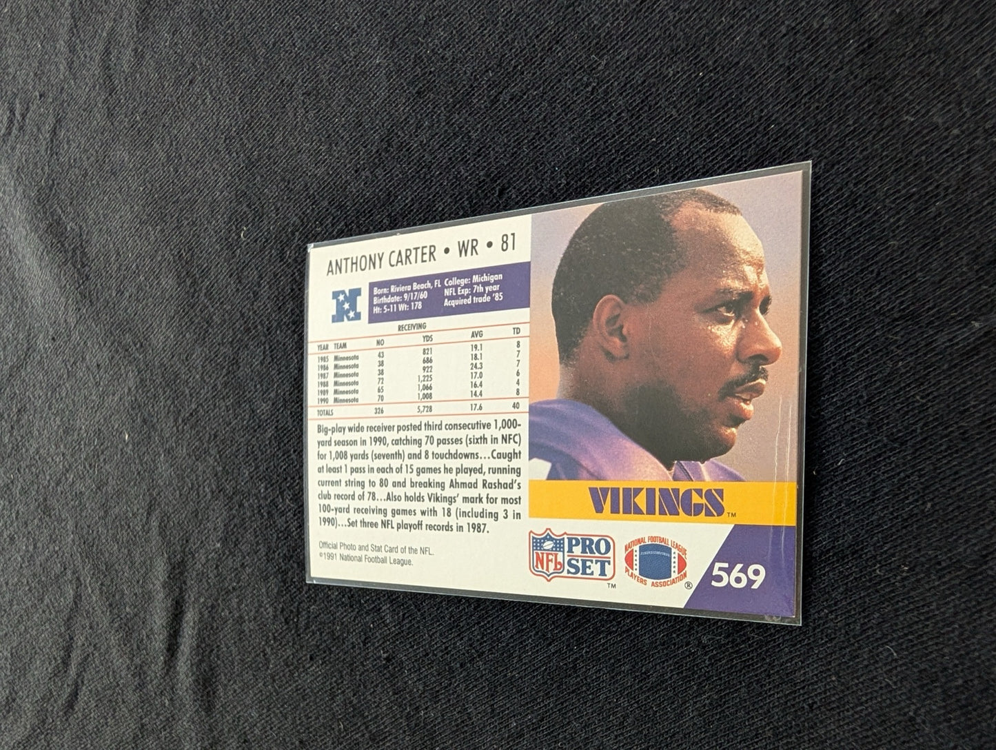Anthony Carter Vikings Lot (2) 1991 Topps 1000 Yard Club & 1991 Pro Set